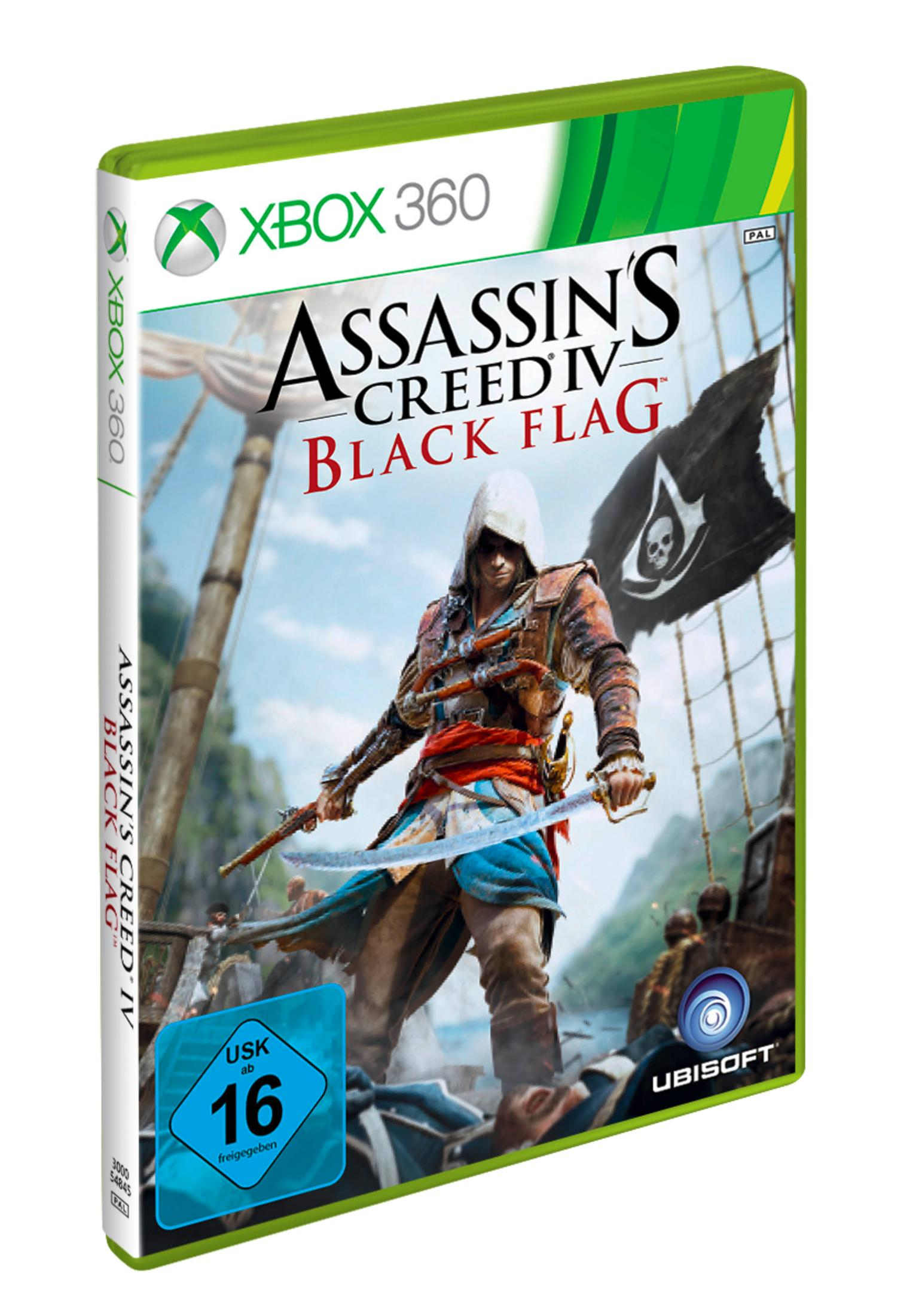 Assassin's Creed IV: Black Flag Xbox 360-Spielcover mit einem Piraten-Assassinen.
