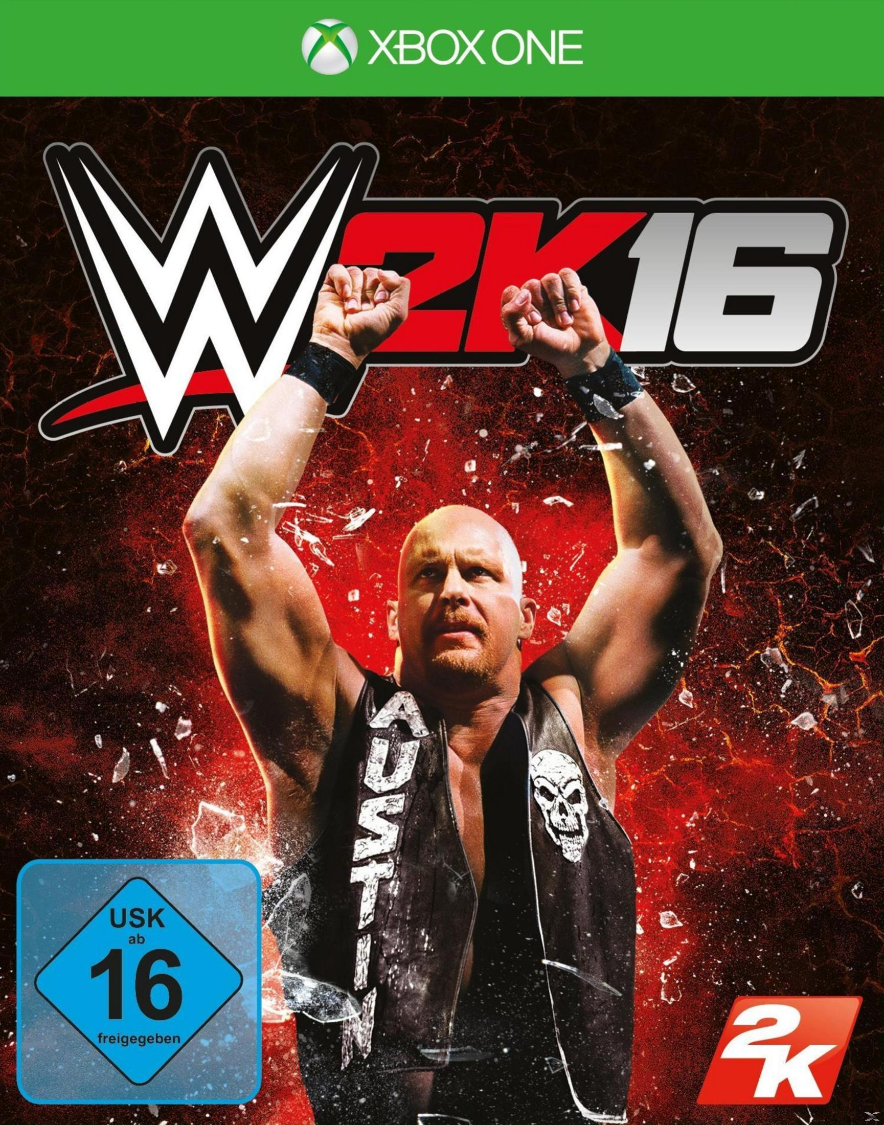 Xbox One-Spielcover für WWE 2K16 mit Stone Cold Steve Austin mit erhobenen Armen.