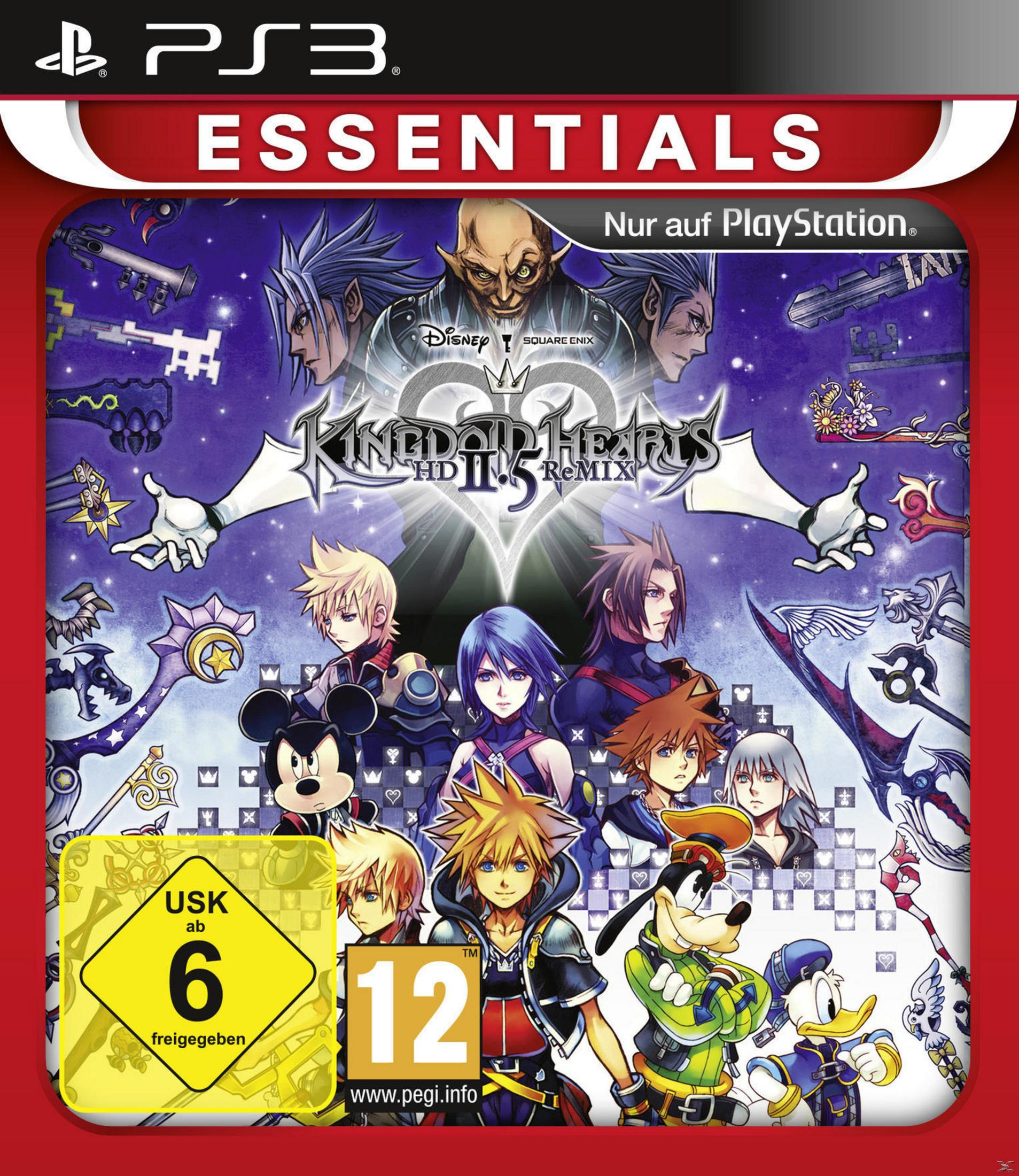 Kingdom Hearts HD 1.5 Remix-Spielcover mit Charakteren wie Sora, Mickey Mouse und Donald Duck auf sternenübersätem Hintergrund.