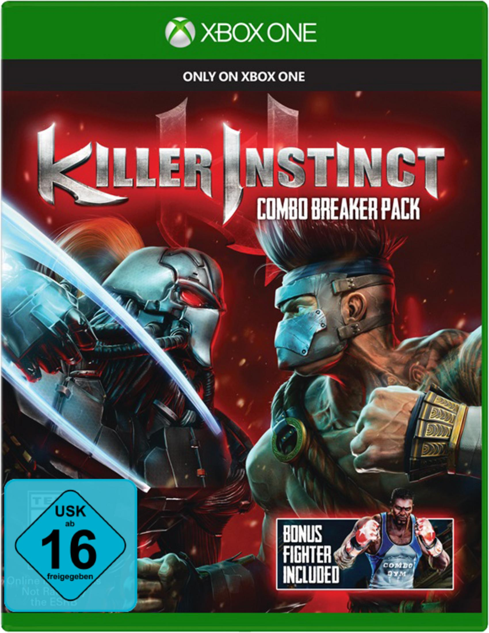 Killer Instinct: Combo Breaker Pack Spielcover mit zwei Charakteren in Kampfhaltung vor einem rot-grauen Hintergrund.