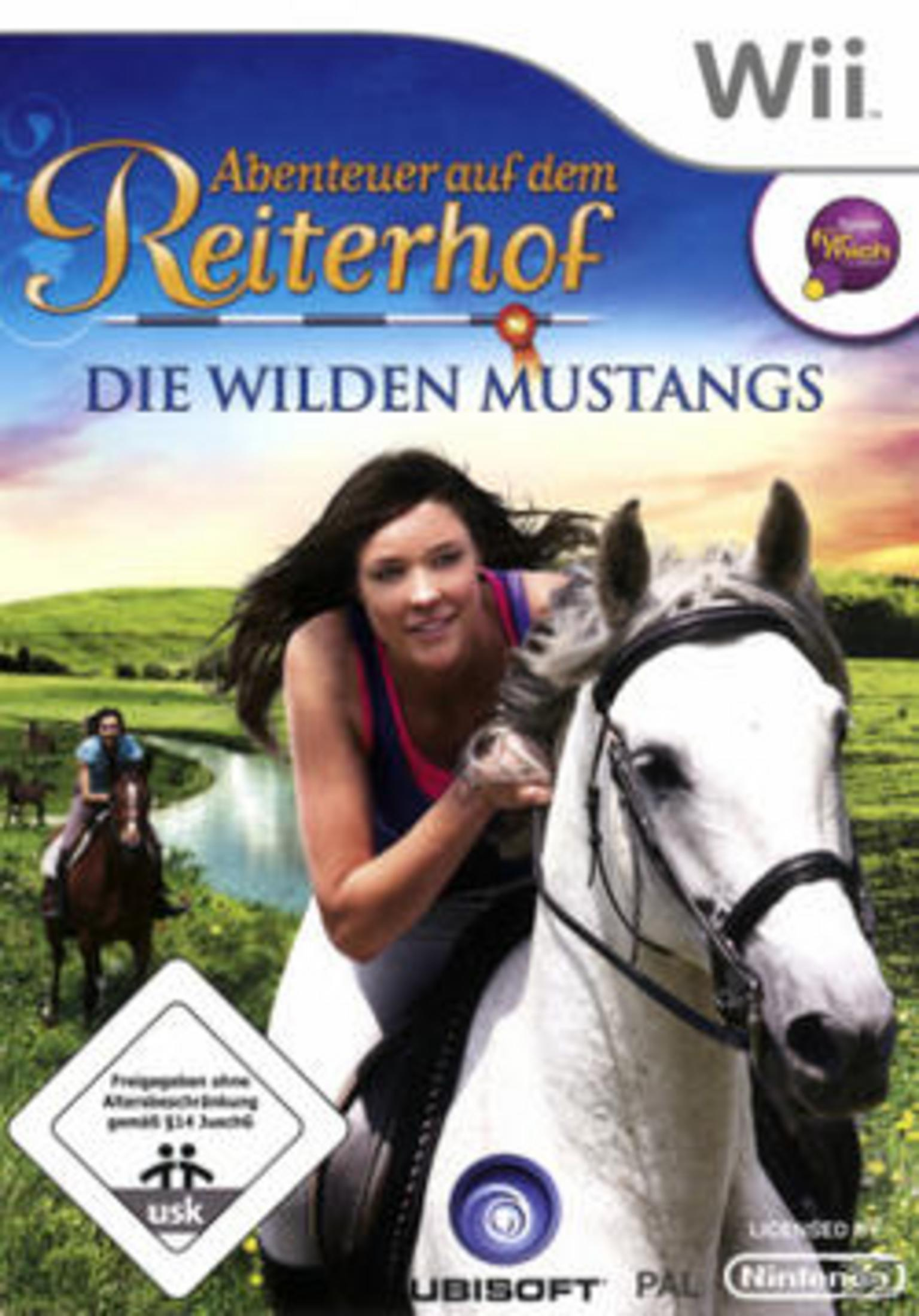 Spielcover mit einer Frau auf einem weißen Pferd mit einem Fluss und einem anderen Reiter im Hintergrund.