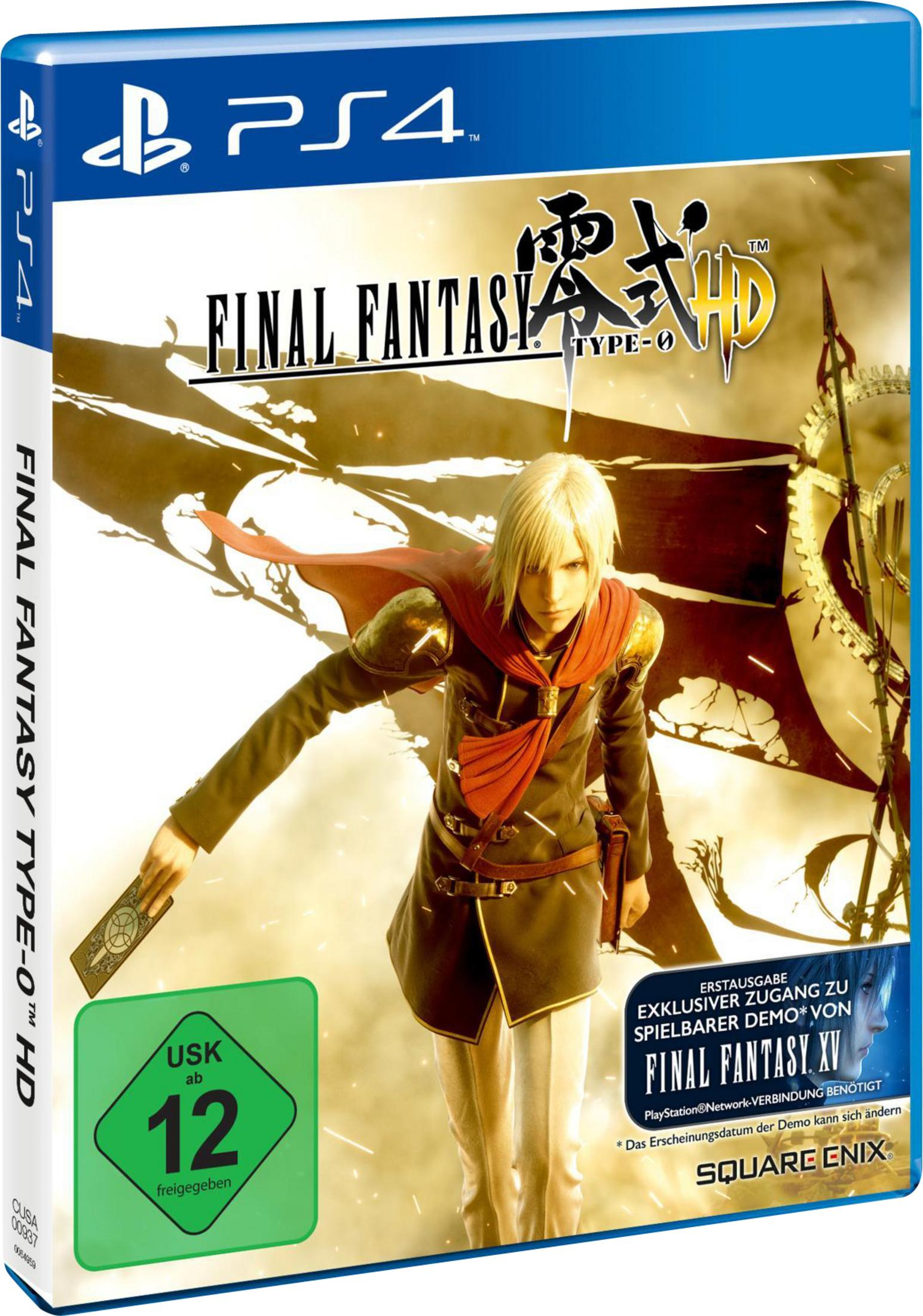 Spielcover für Final Fantasy Type-0 HD auf PS4, mit einer Figur mit blonden Haaren und rotem Umhang.
