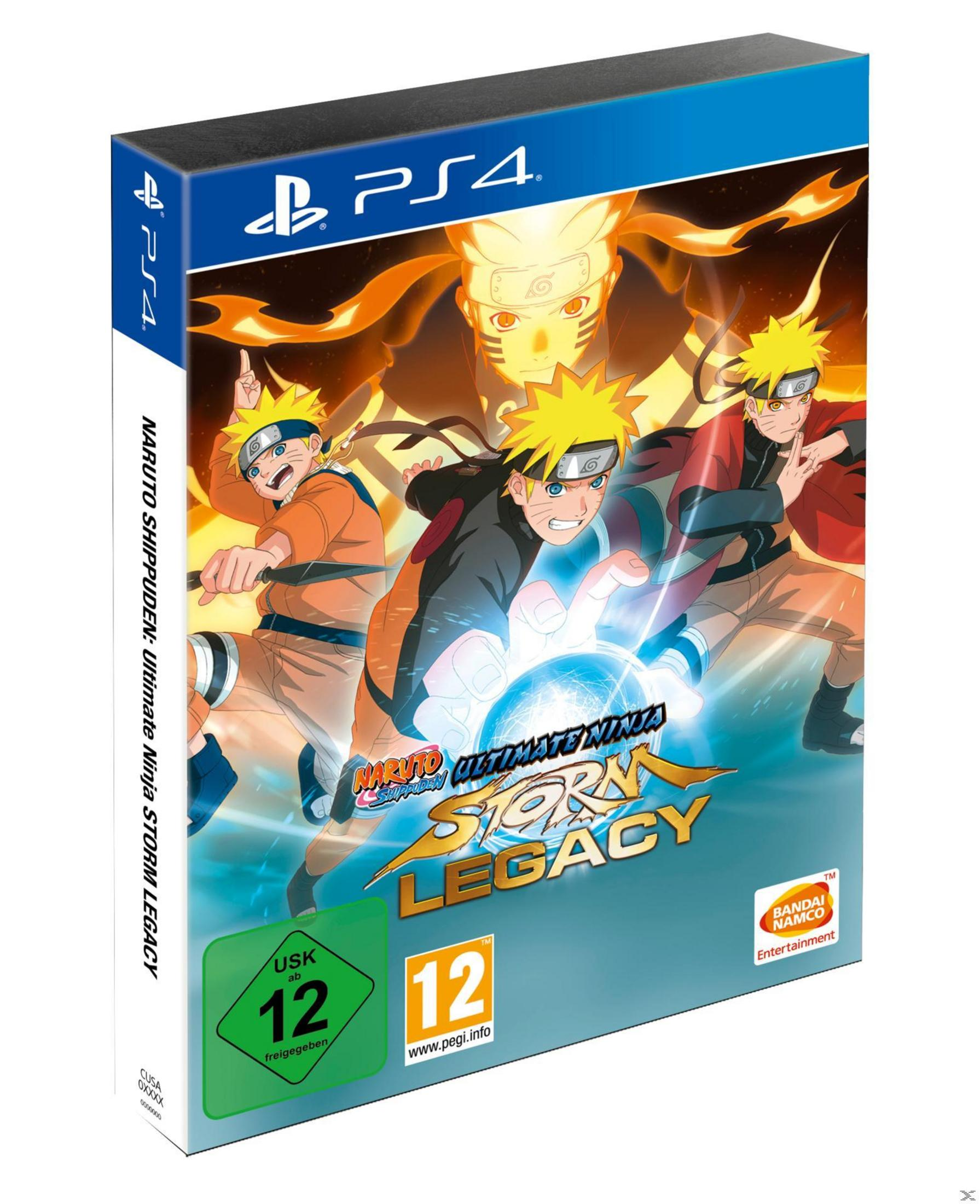 Spielcover für Naruto Shippuden: Ultimate Ninja Storm Legacy. Drei Naruto-Charaktere in Action-Posen.