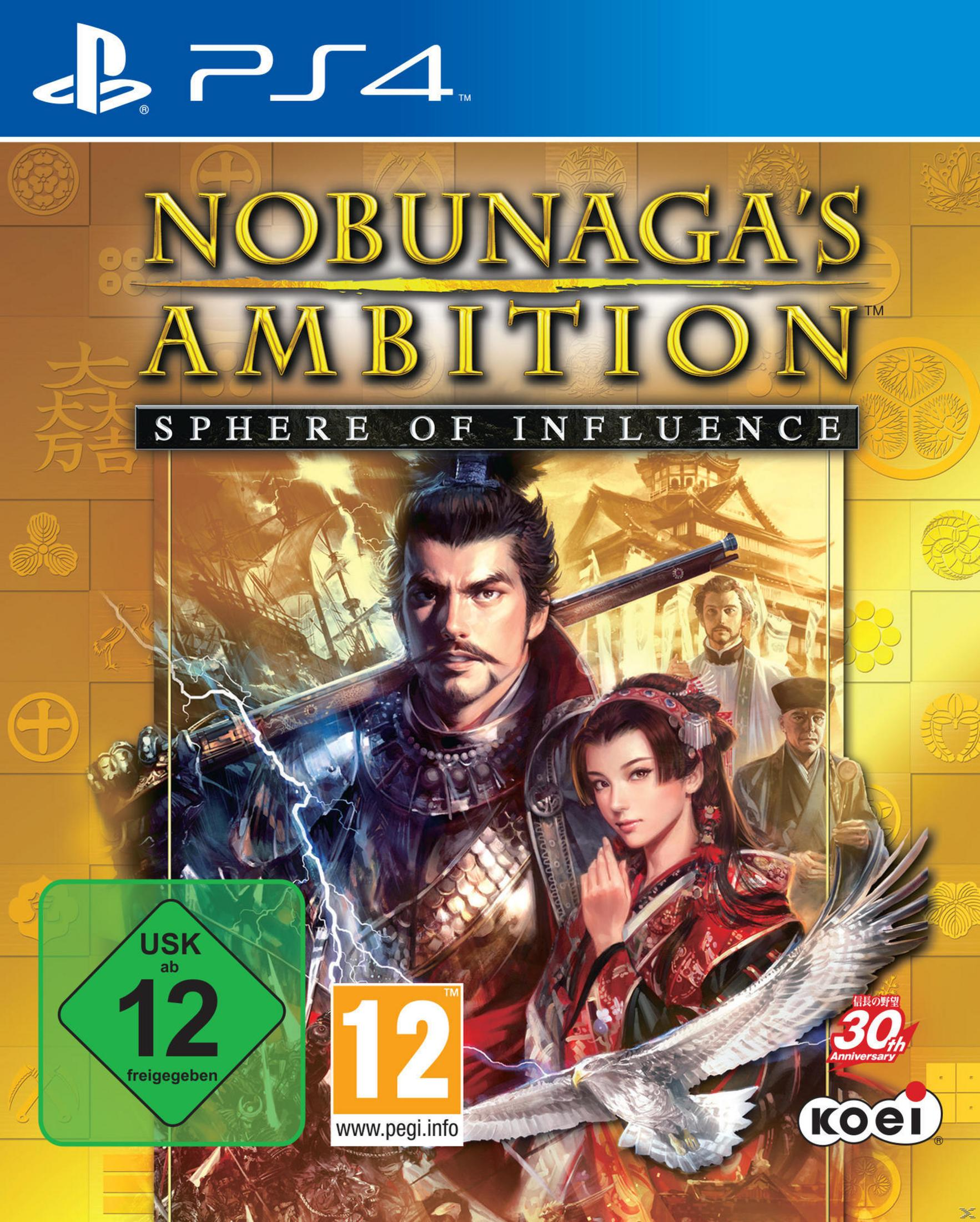 Spielcover für Nobunaga's Ambition: Sphere of Influence. Zeigt Charaktere in traditioneller japanischer Kleidung.