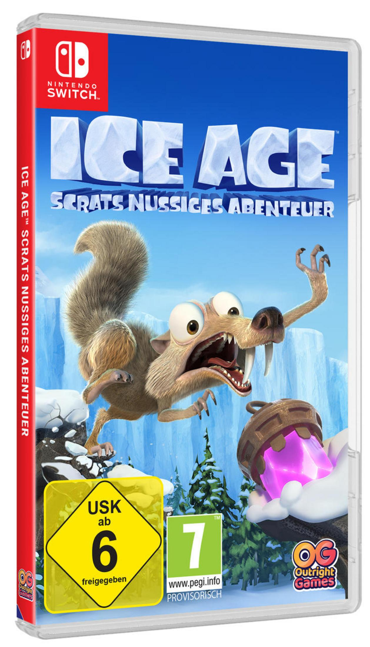 Copertina del gioco Ice Age Scrat's Nutty Adventure per Nintendo Switch, con Scrat e una ghianda.