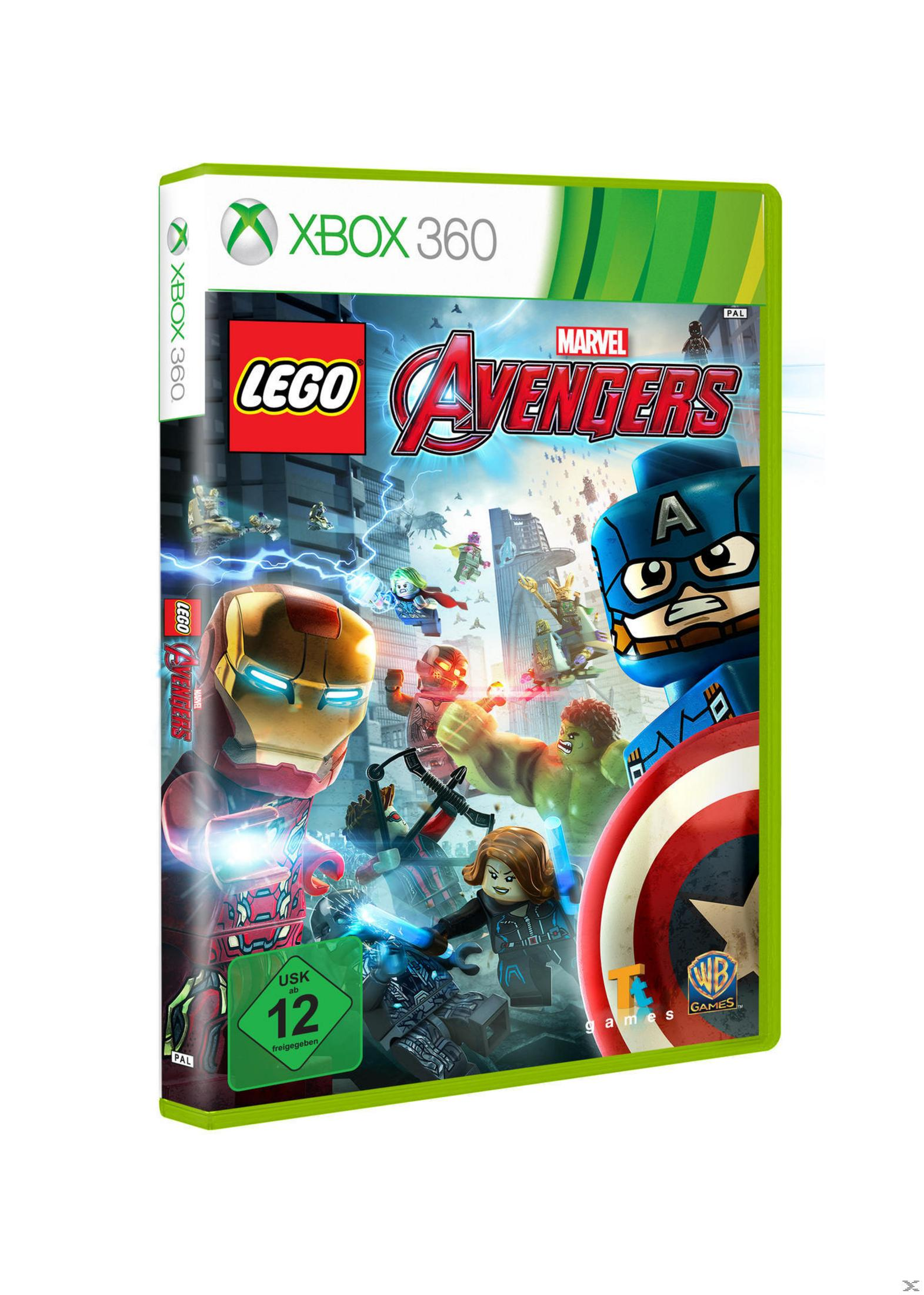 Lego Marvel Avengers-Spielcover für Xbox 360 mit Lego-Versionen von Marvel-Superhelden.