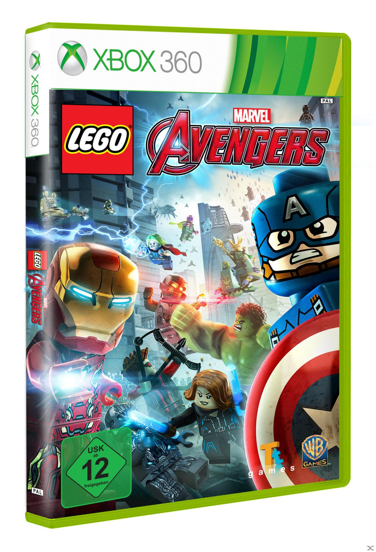 Lego Marvel Avengers-Spielcover für Xbox 360 mit Lego-Versionen von Marvel-Superhelden.