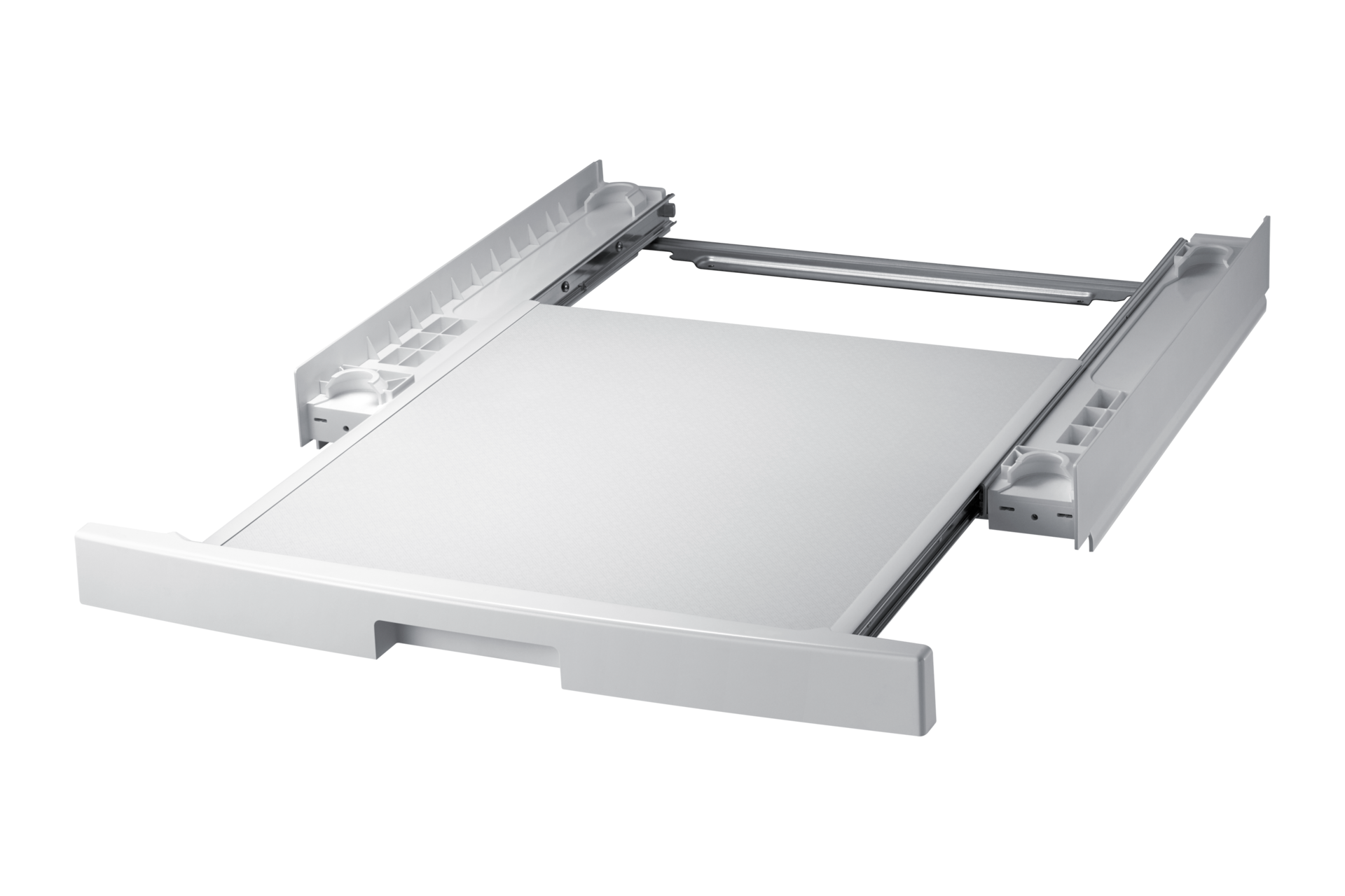 Un piedistallo bianco estensibile per elettrodomestici è posto su uno sfondo nero, evidenziandone il design.