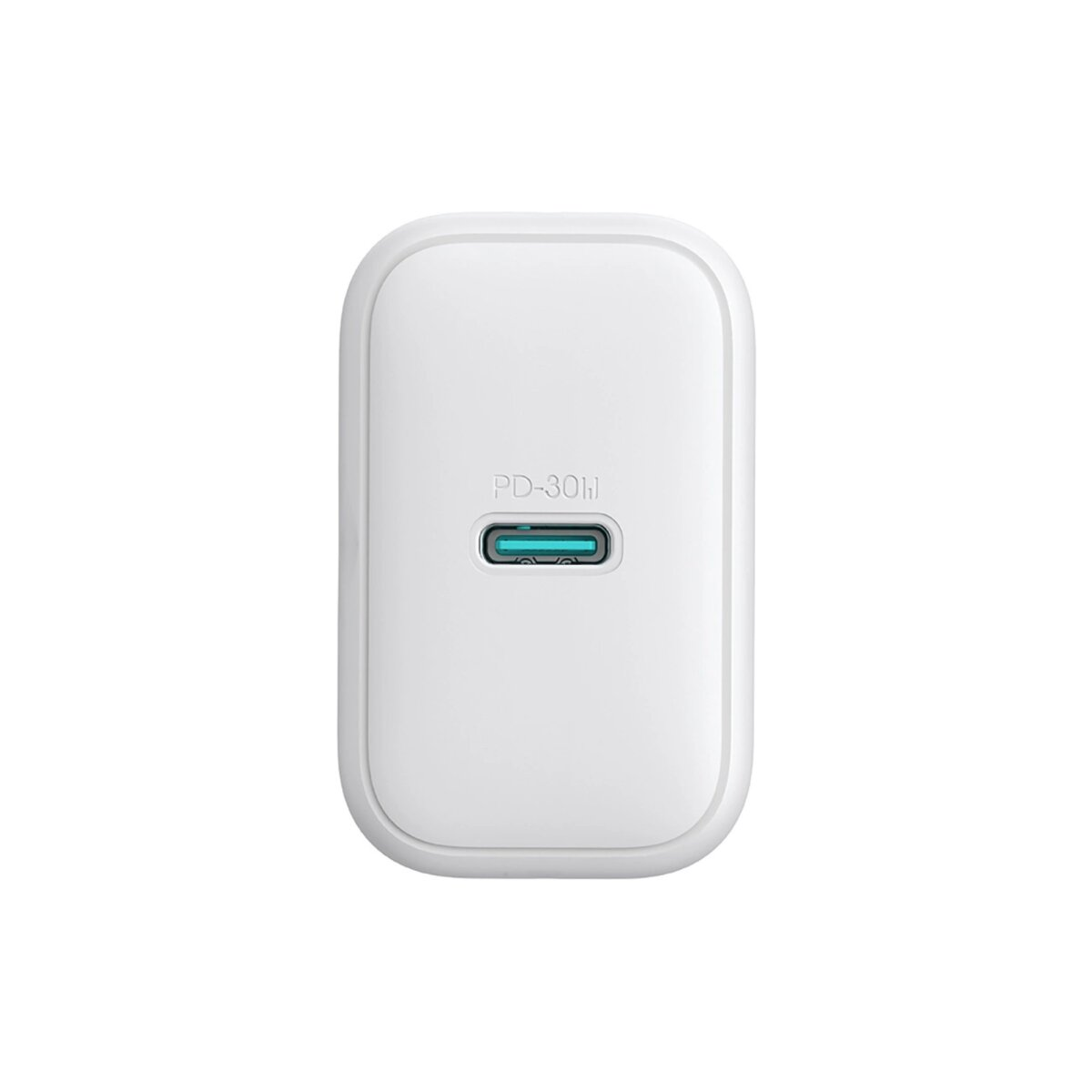 Biała ładowarka USB-C Joyroom na białym tle, widok z przodu.