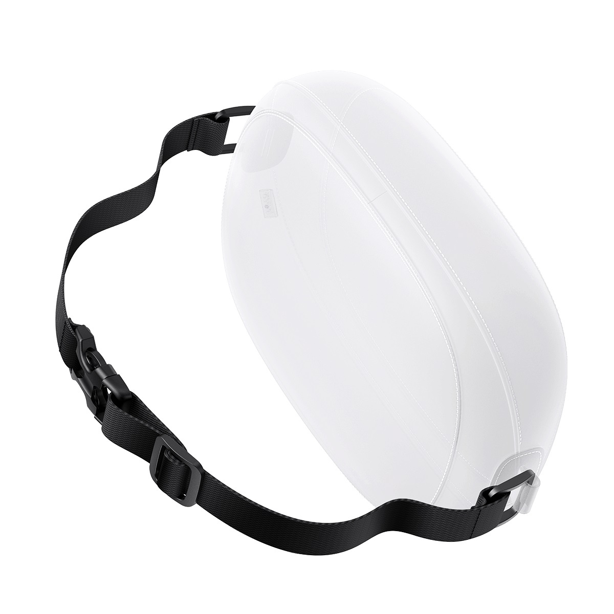 Widać białą poduszkę z czarnymi paskami i klamrami, odizolowaną na białym tle.