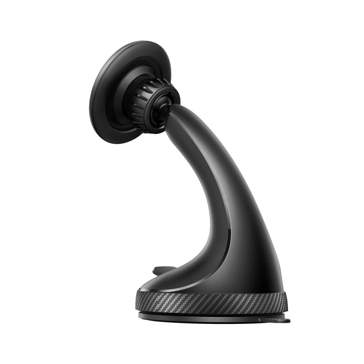 Czarny uchwyt samochodowy do telefonu Joyroom z podstawą z przyssawką, widok z boku.