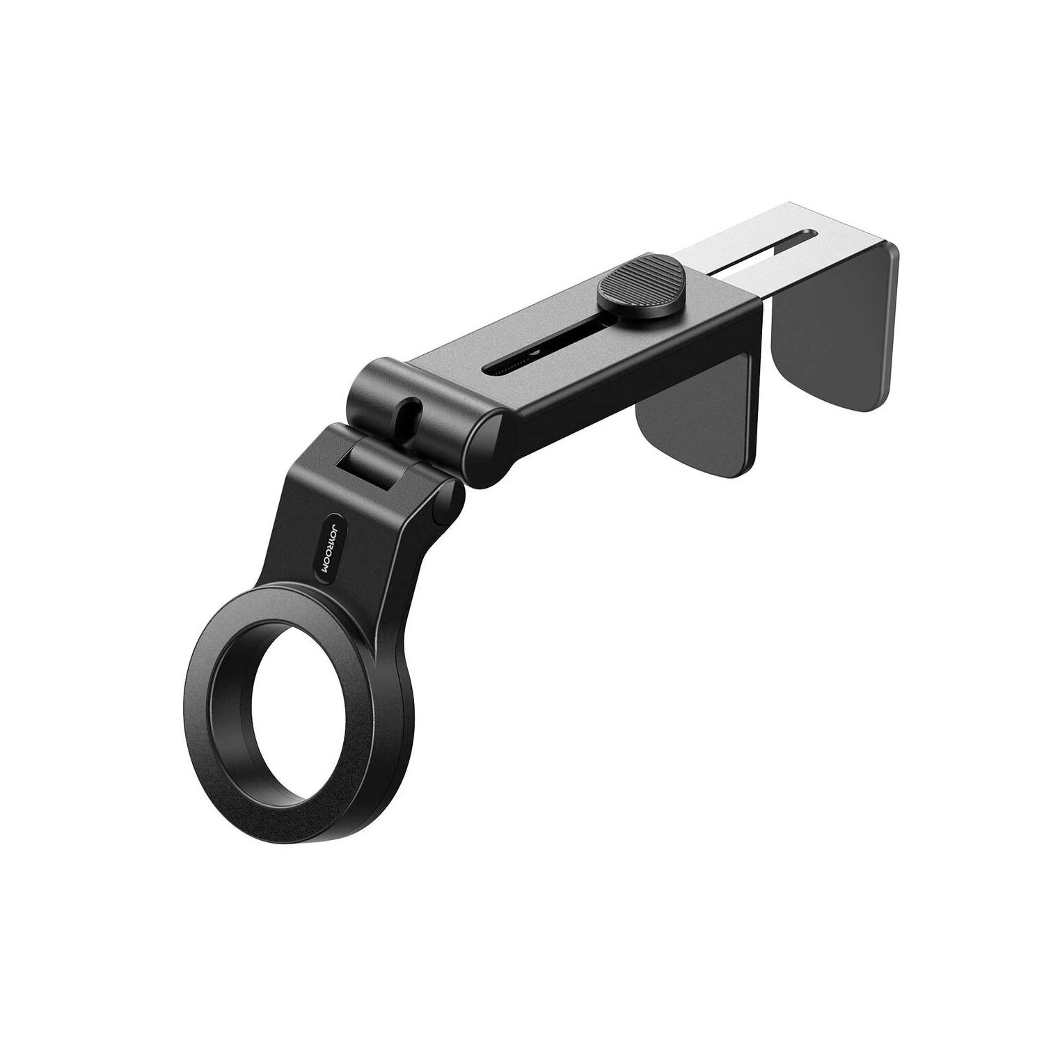 Czarny uchwyt na telefon Joyroom z pierścieniem jest wyświetlany na białym tle.