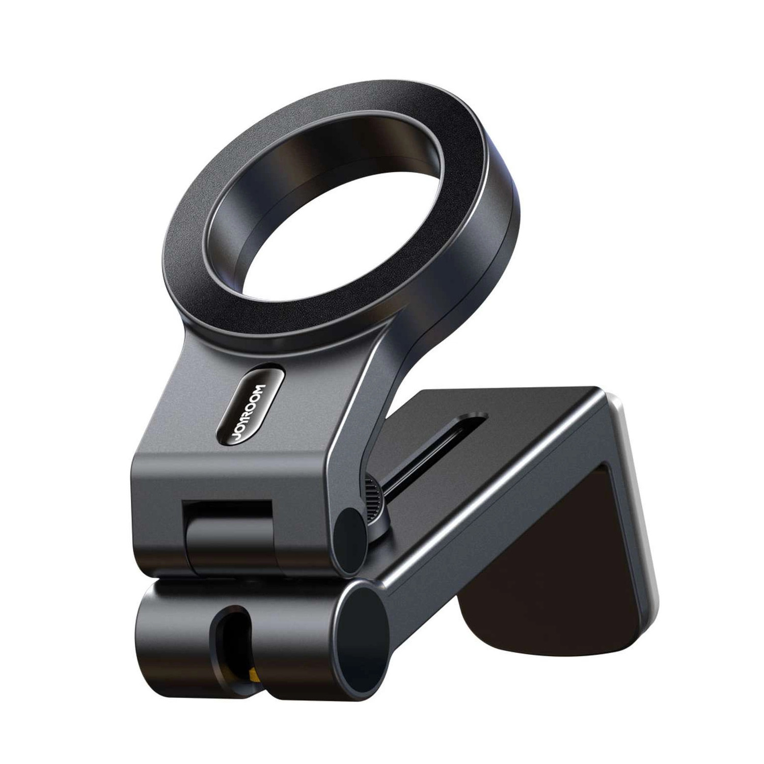 Czarny uchwyt na telefon Joyroom z pierścieniem jest wyświetlany na białym tle.