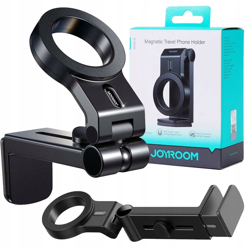 Czarny uchwyt na telefon Joyroom z pierścieniem jest wyświetlany z opakowaniem.