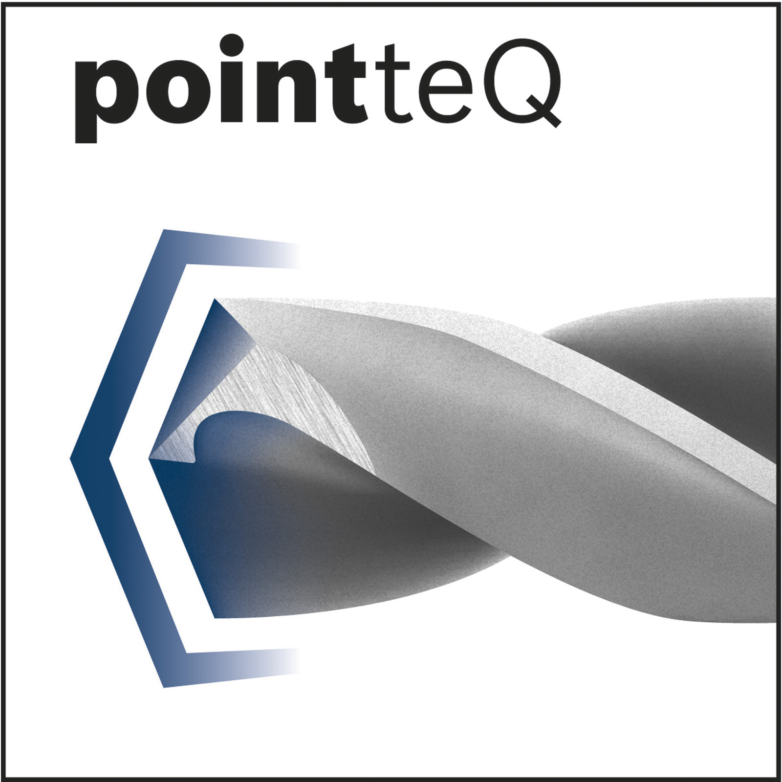 Eine Nahaufnahme eines PointteQ-Bohrers mit einer verdrehten, silbernen Oberfläche.