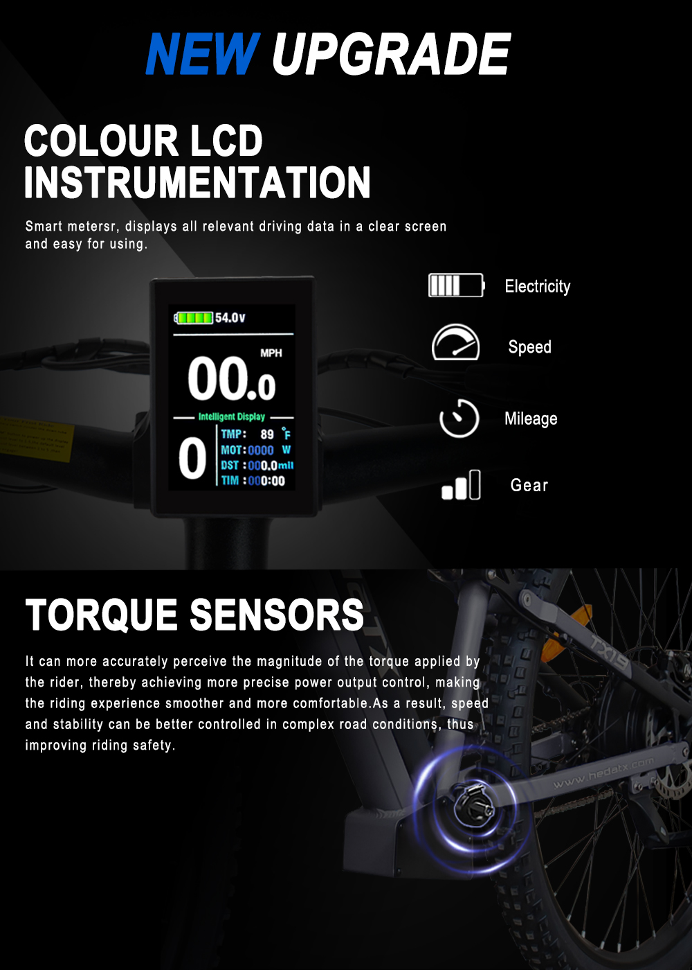 Zbliżenie ekranu komputera pokazującego odczyty z roweru, z dodatkowymi szczegółami czujnika momentu obrotowego.