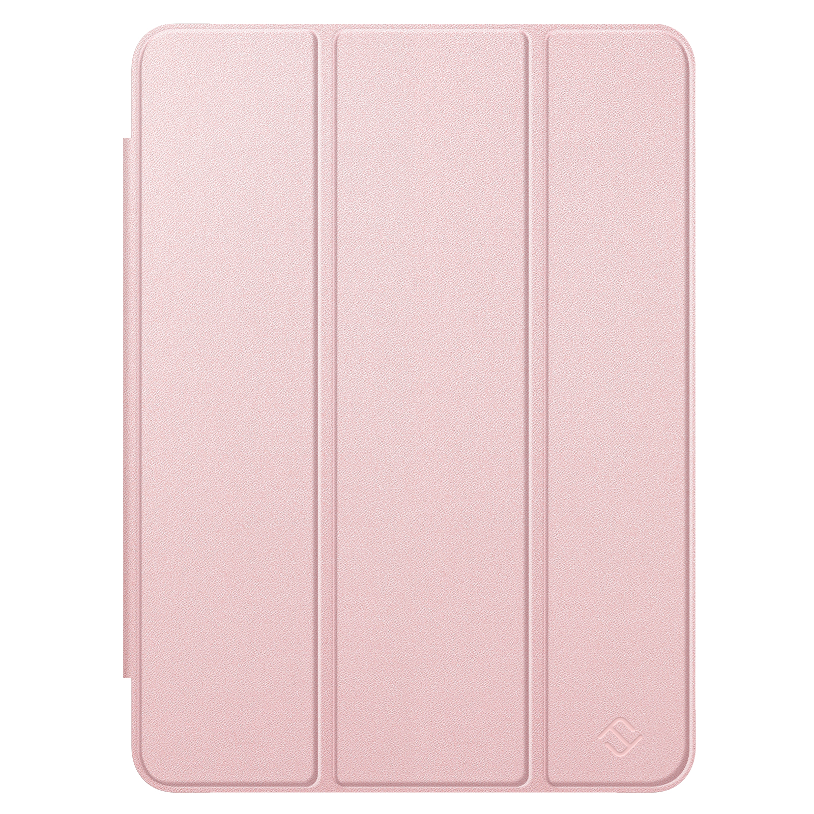 Rosa iPad-Abdeckung, zu einem Ständer gefaltet, mit strukturierter Oberfläche.