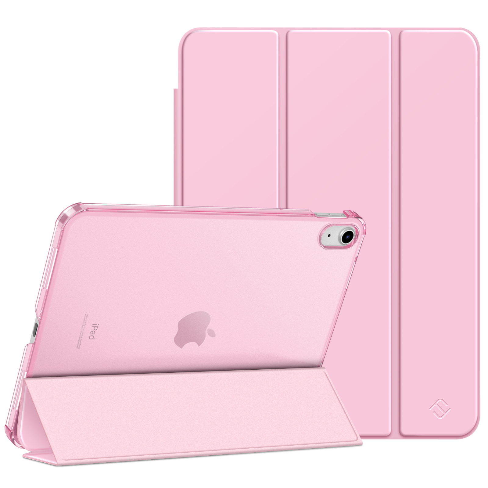 Rosa Tablet mit Hülle gefaltet, und eine zweite Hülle im Hintergrund.