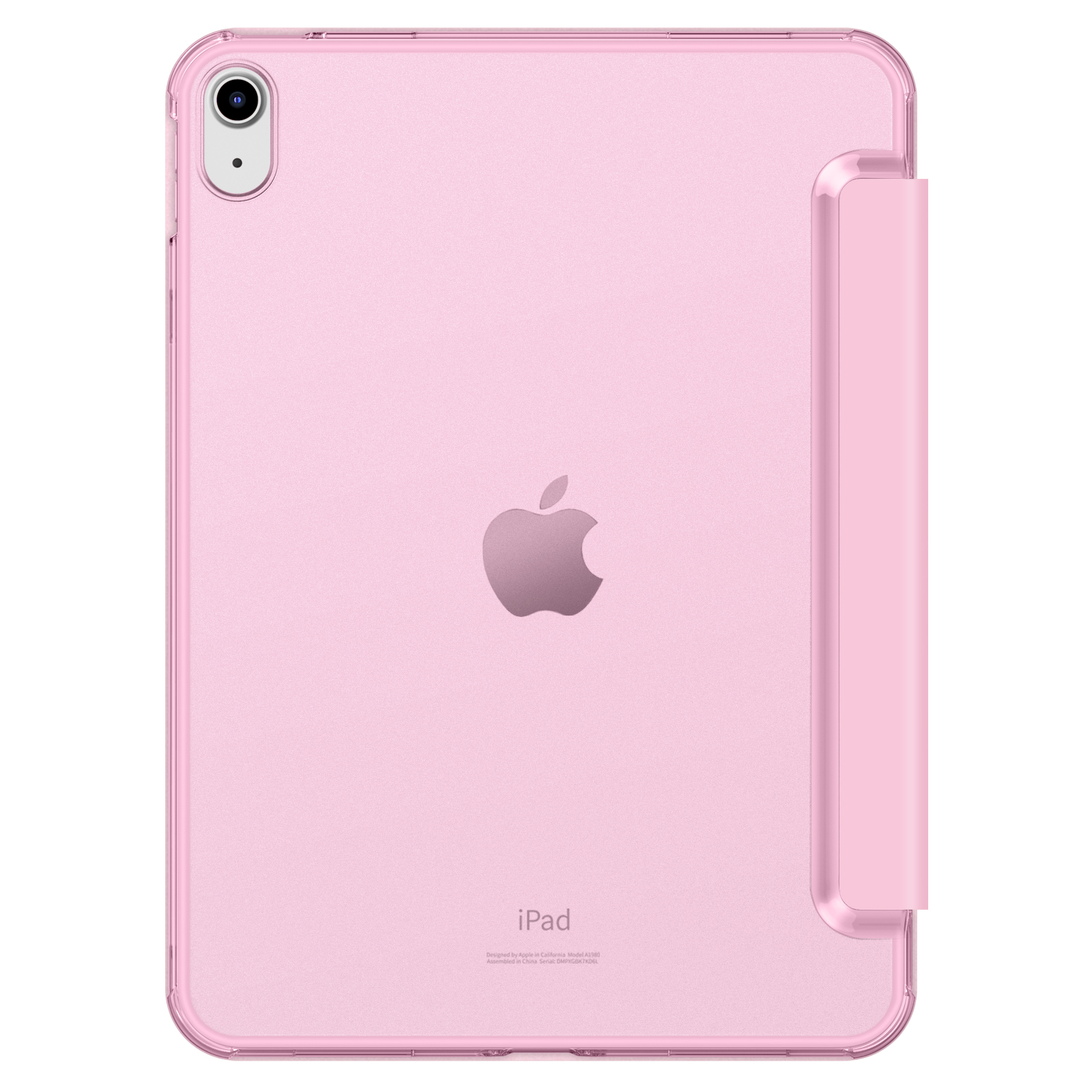 Rosa Tablethülle, die die Rückseite des iPads mit dem Apple-Logo zeigt.