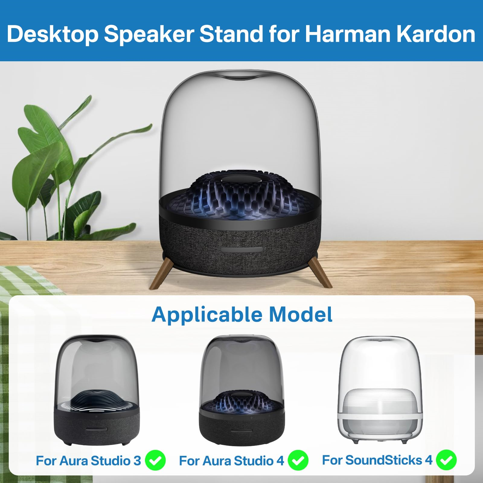 Tischlautsprecherständer für Harman Kardon Aura Studio, mit Beispielen für anwendbare Modelle.
