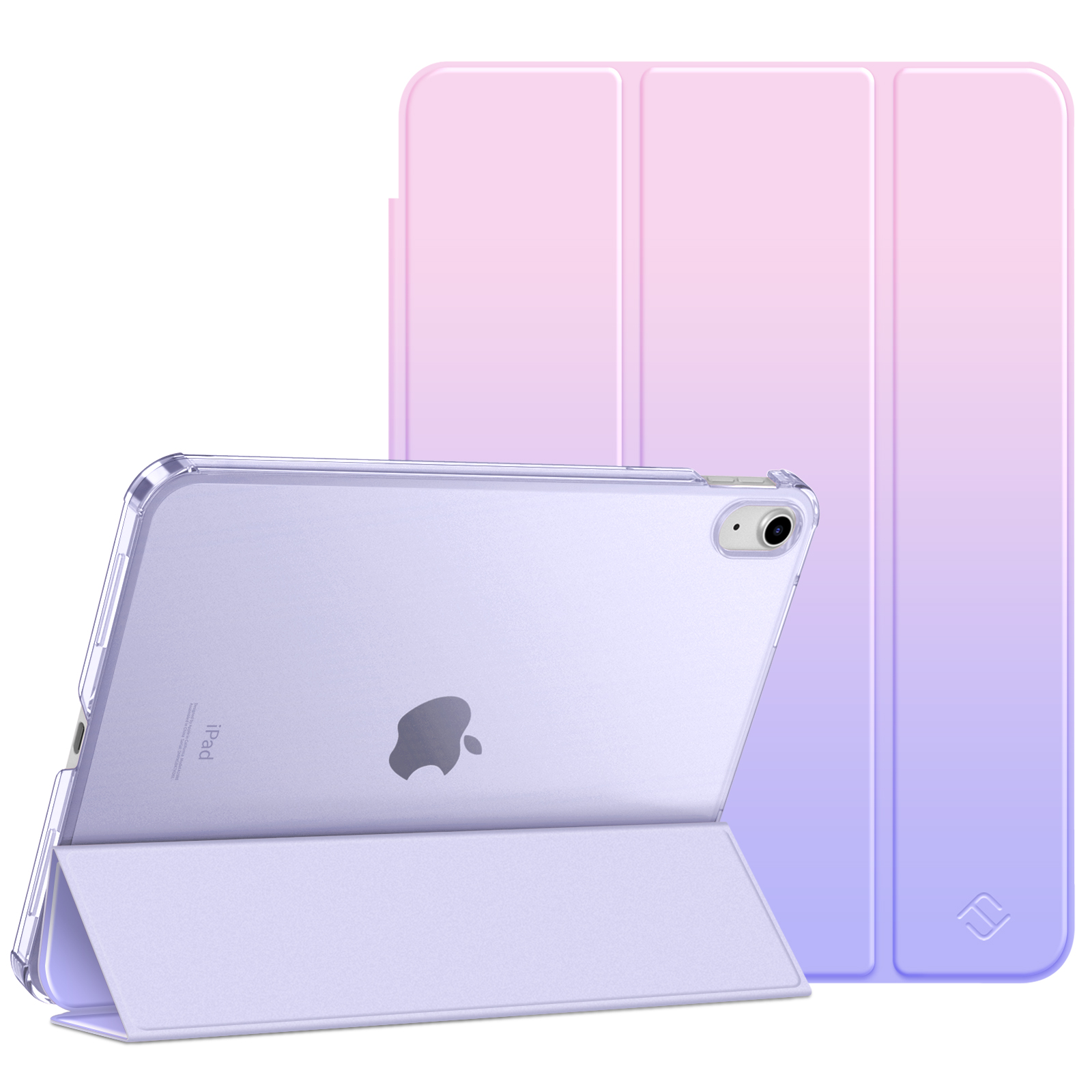 Ein lila iPad in einer durchsichtigen Hülle mit einer lila Farbverlaufsabdeckung.