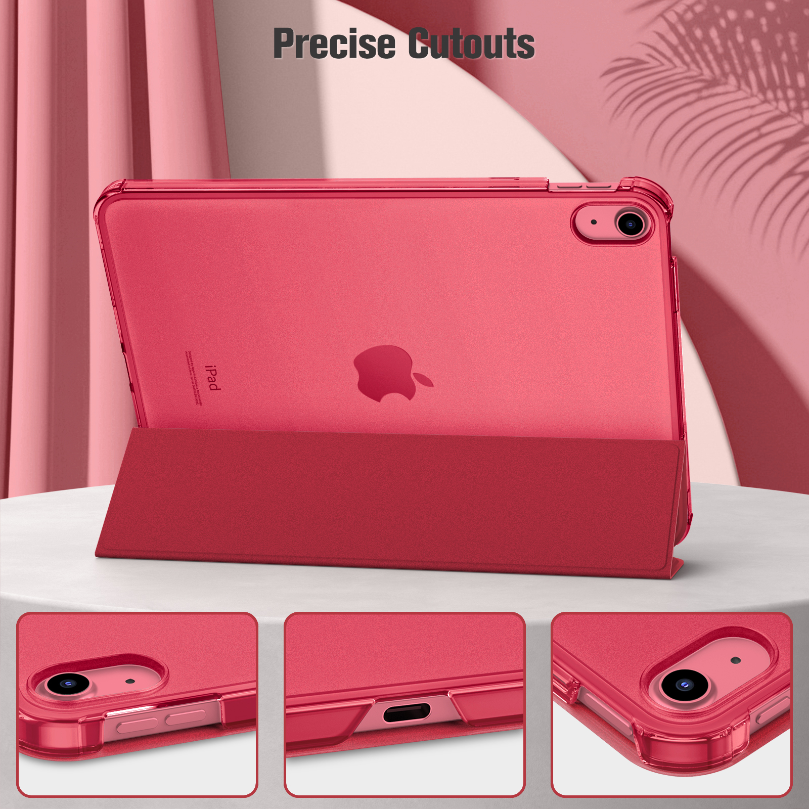 Ein rotes iPad-Gehäuse mit präzisen Ausschnitten, das das Apple-Logo zeigt.