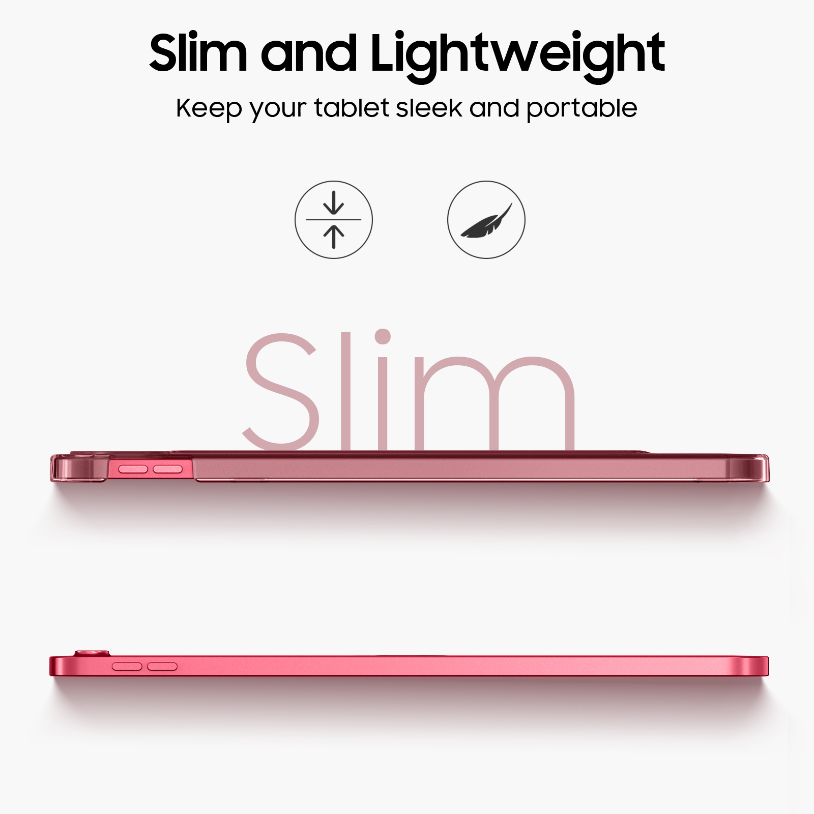 Zwei schlanke iPads, eines pink und eines kastanienbraun, die ihr leichtes Design demonstrieren.