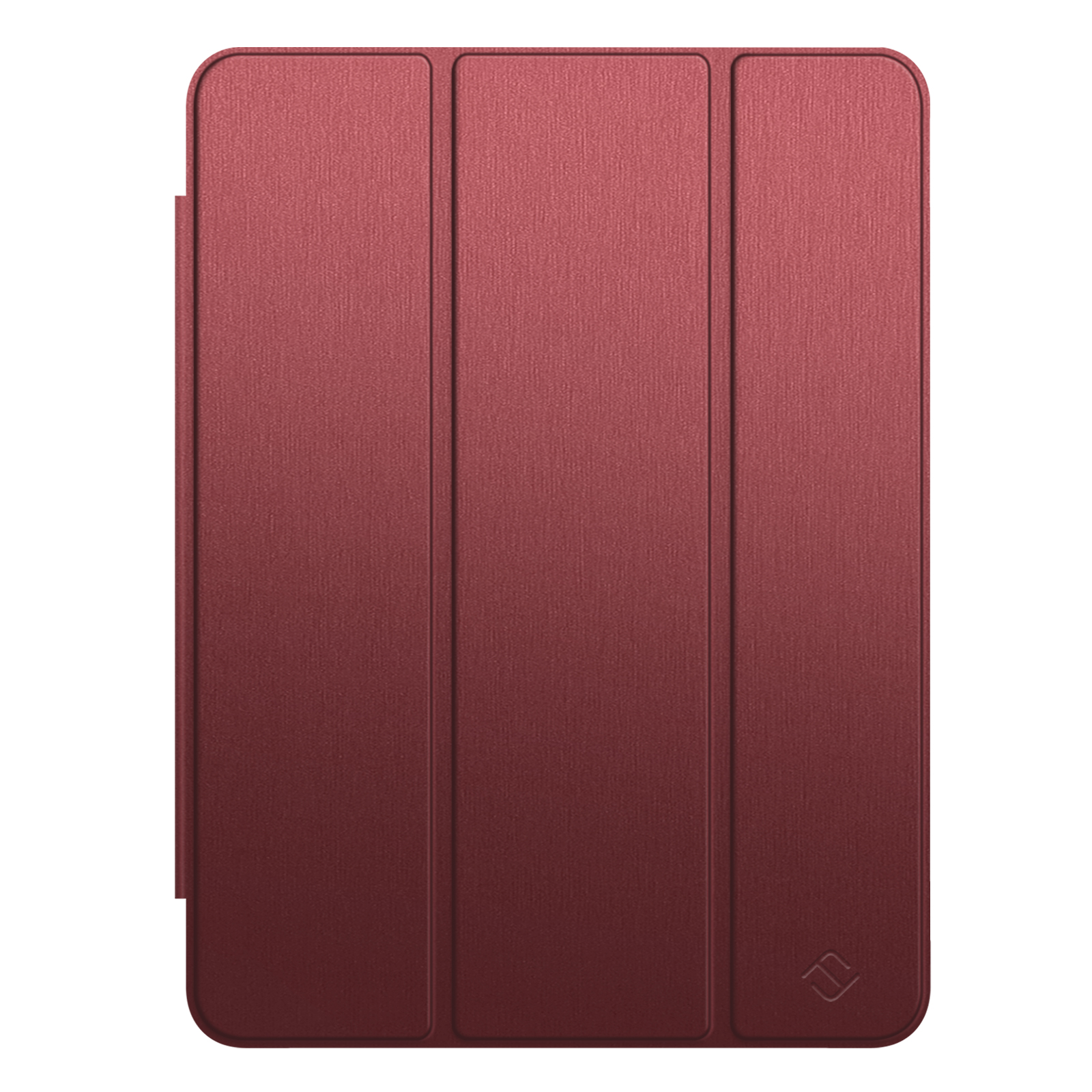 Eine kastanienbraune iPad-Hülle mit einem dreifach gefalteten Design, die ihr schlankes und modernes Aussehen zeigt.