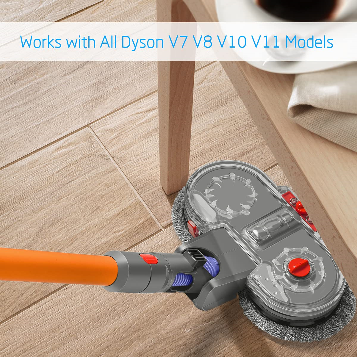 Bodenreinigungsgerät mit Text 'Funktioniert mit allen Dyson V7 V8 V10 V11 Modellen'.
