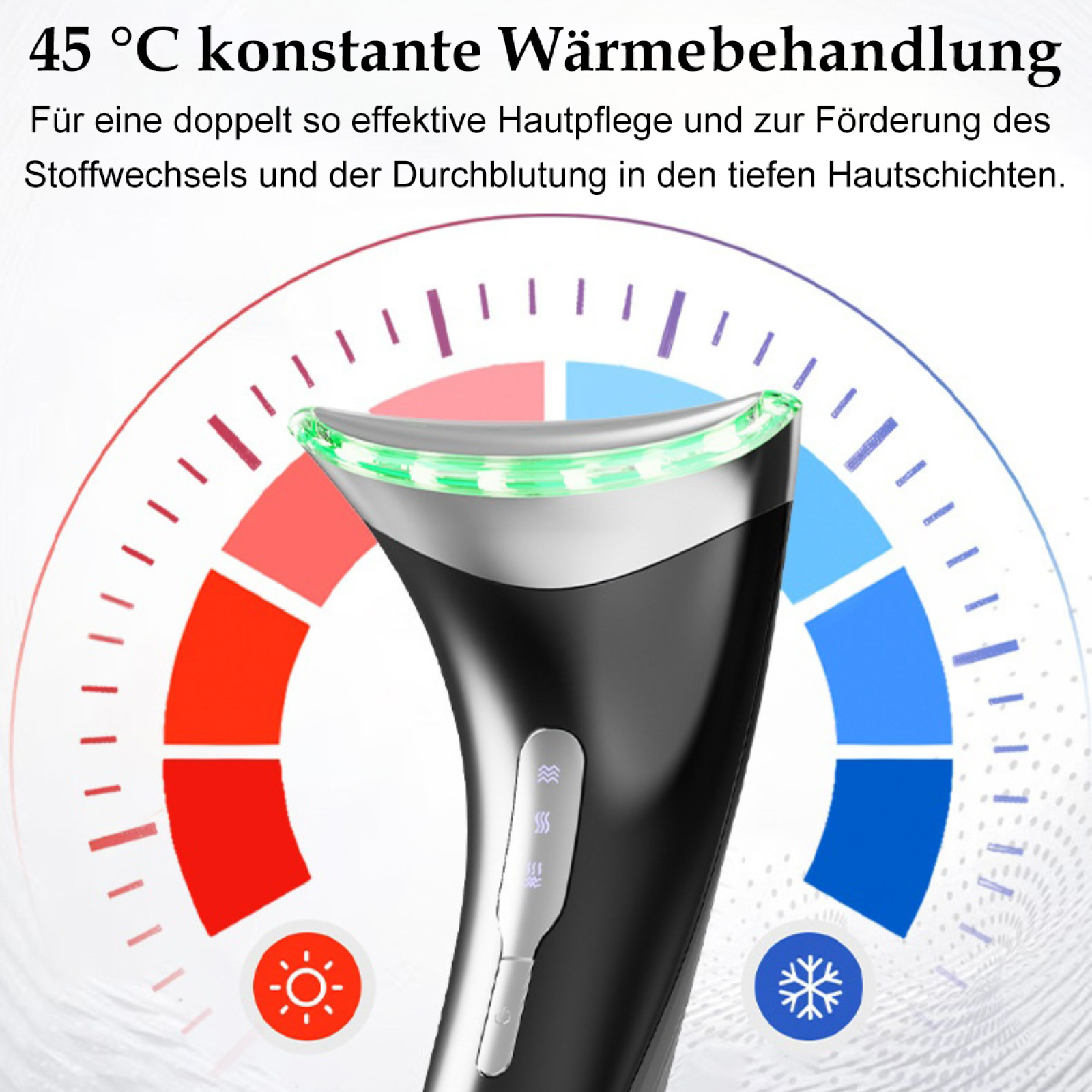 Gerät mit Temperaturanzeige und deutschem Text zur Wärmebehandlung.