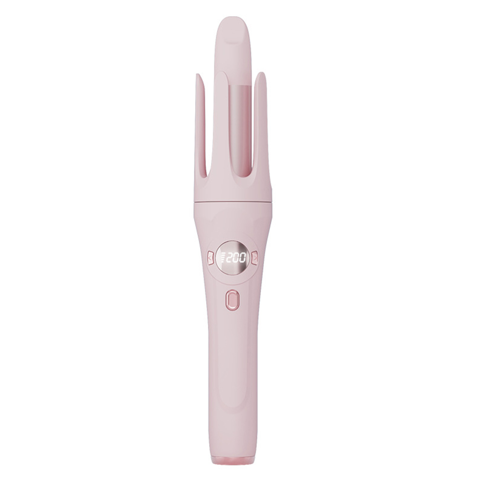 Ein rosa Lockenwickler mit digitalem Bildschirm. Der Hintergrund ist weiß.