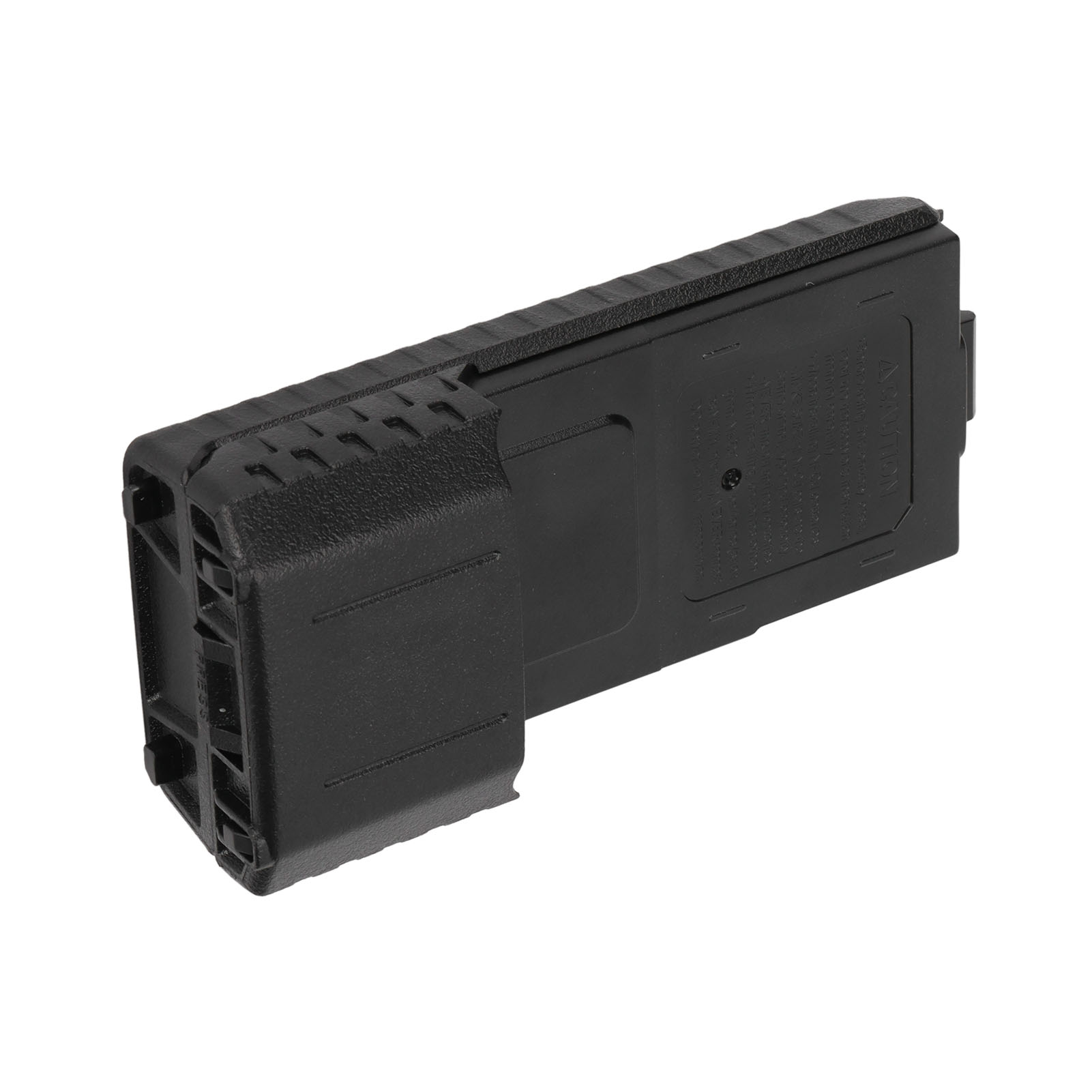 Ein schwarzes Batteriefach. Es hat ein offenes Fach und einen Schließmechanismus.