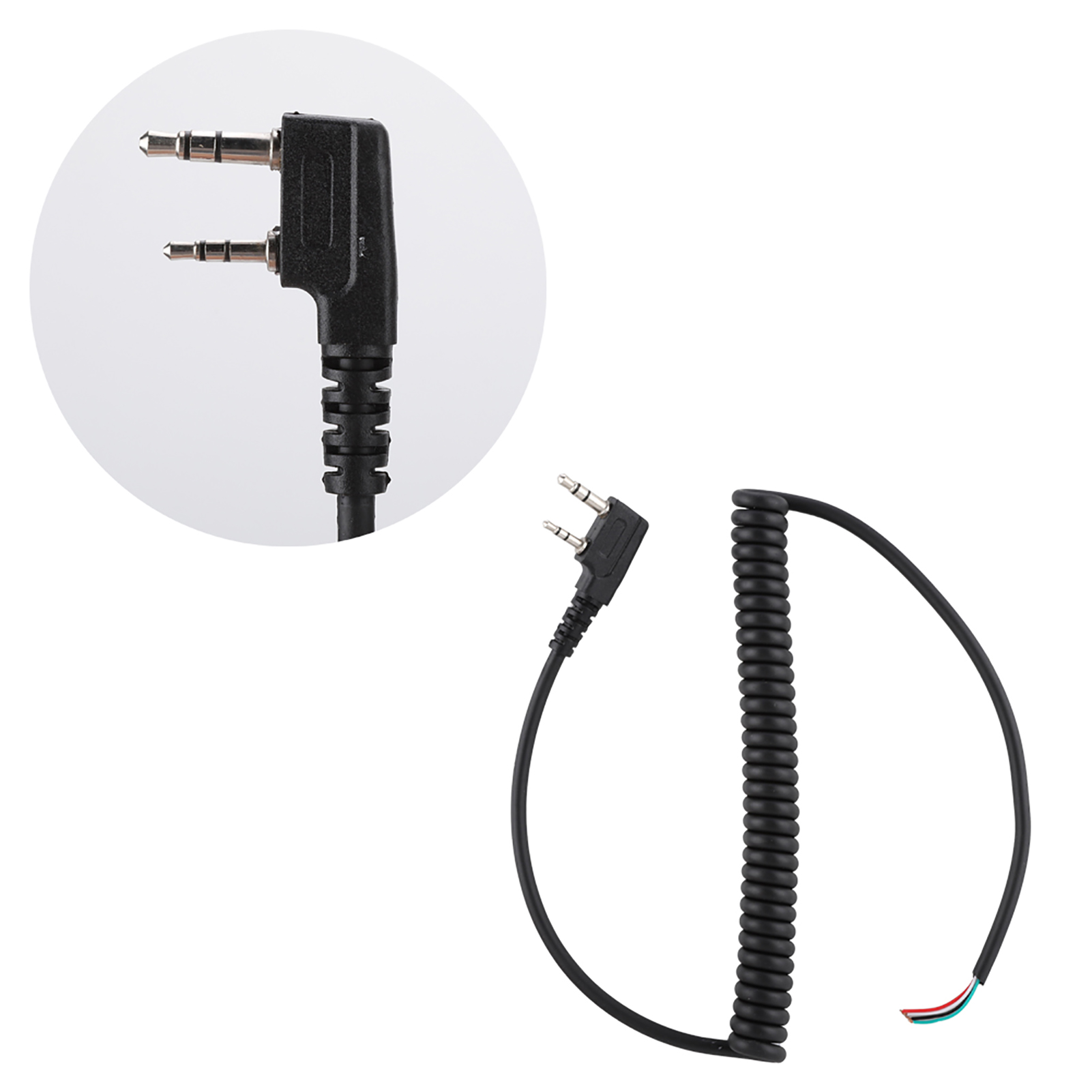 Schwarzes Kabel mit 3,5-mm- und 2,5-mm-Dual-Interface. Das Kabel ist auf einer Seite aufgewickelt.