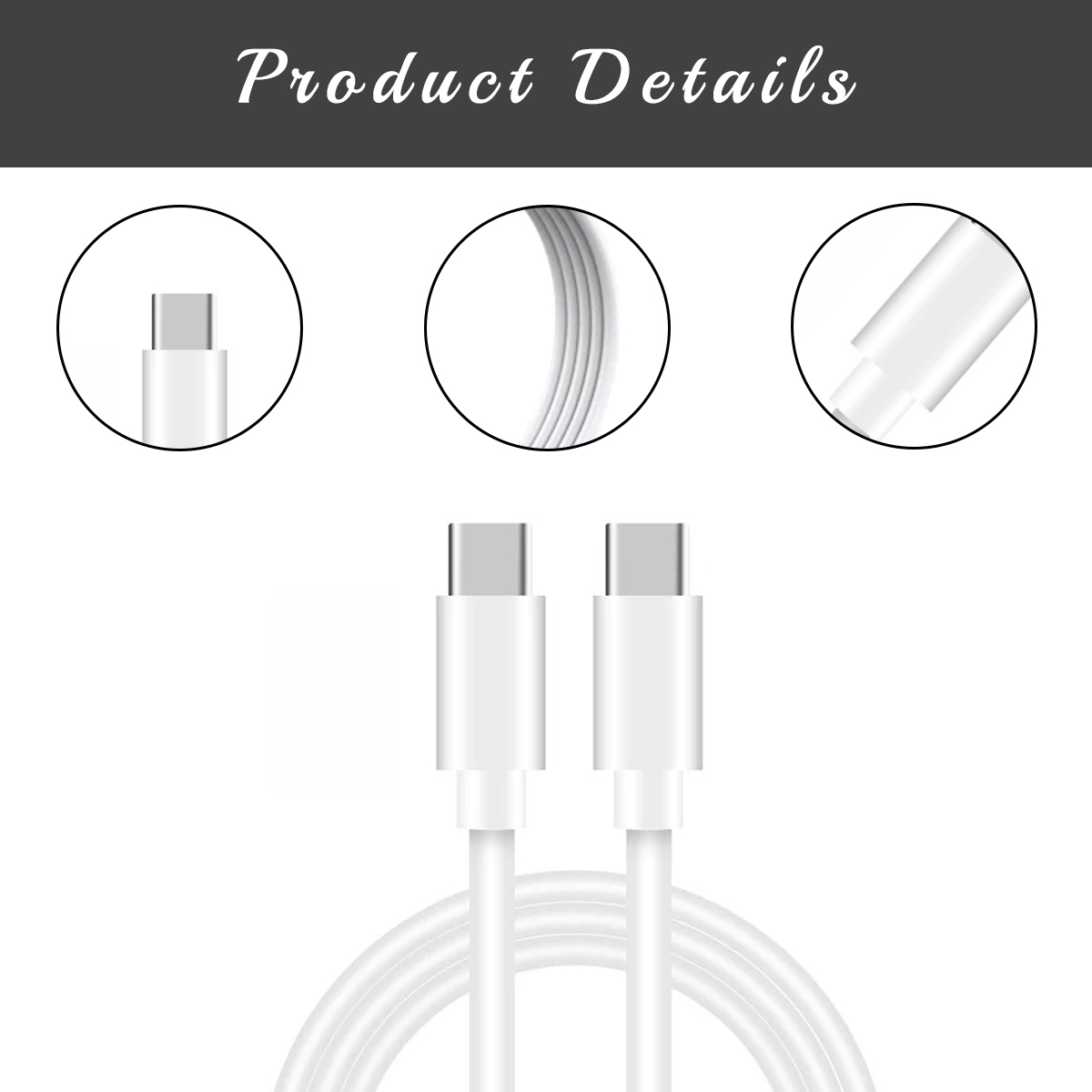 Zwei weiße USB-C-Kabel. Das Kabel und der Stecker sind weiß.