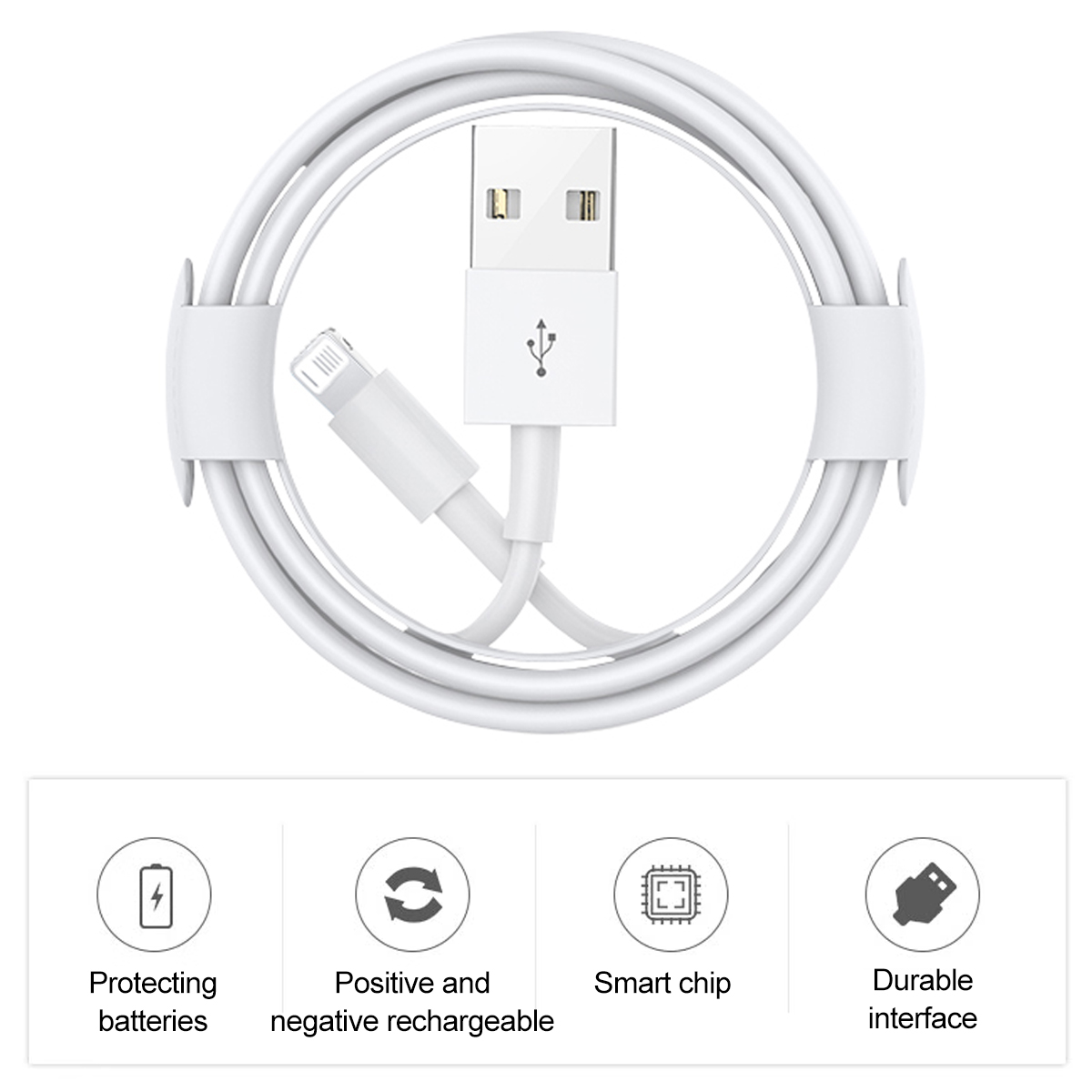 Ein aufgewickeltes weißes Ladekabel ist auf einem weißen Hintergrund isoliert.