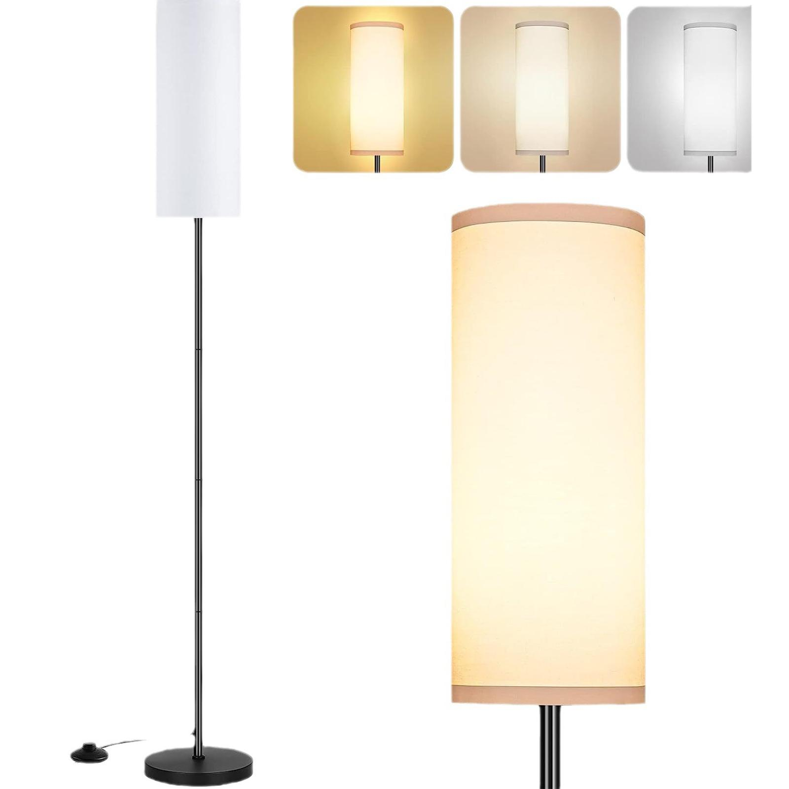 Stehlampe mit weißem Schirm. Mehrere Lampen und verschiedene Lichtoptionen.