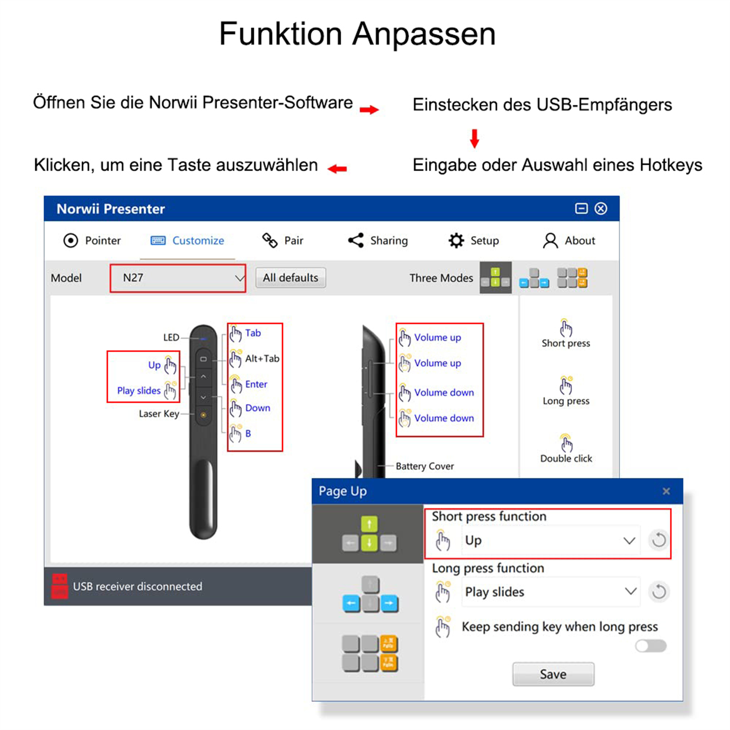 Screenshot einer Software-Oberfläche mit deutschem Text. Optionen für ein Präsentationsgerät.