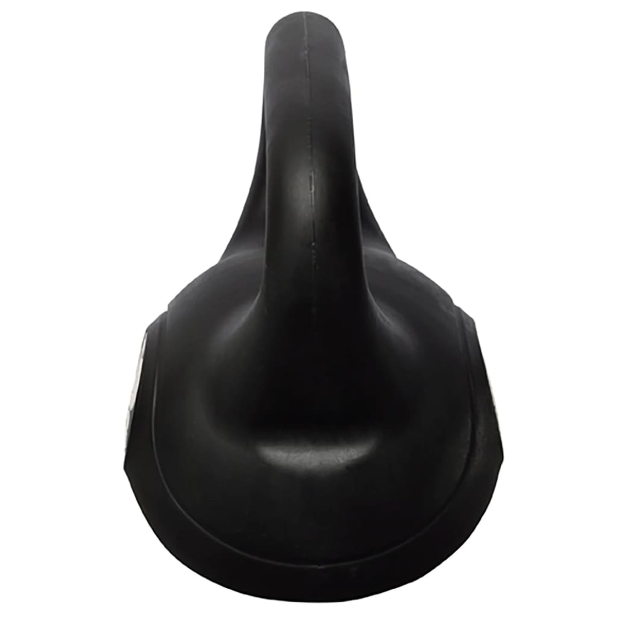 Ansicht von oben einer schwarzen Kettlebell, Griff nach oben.