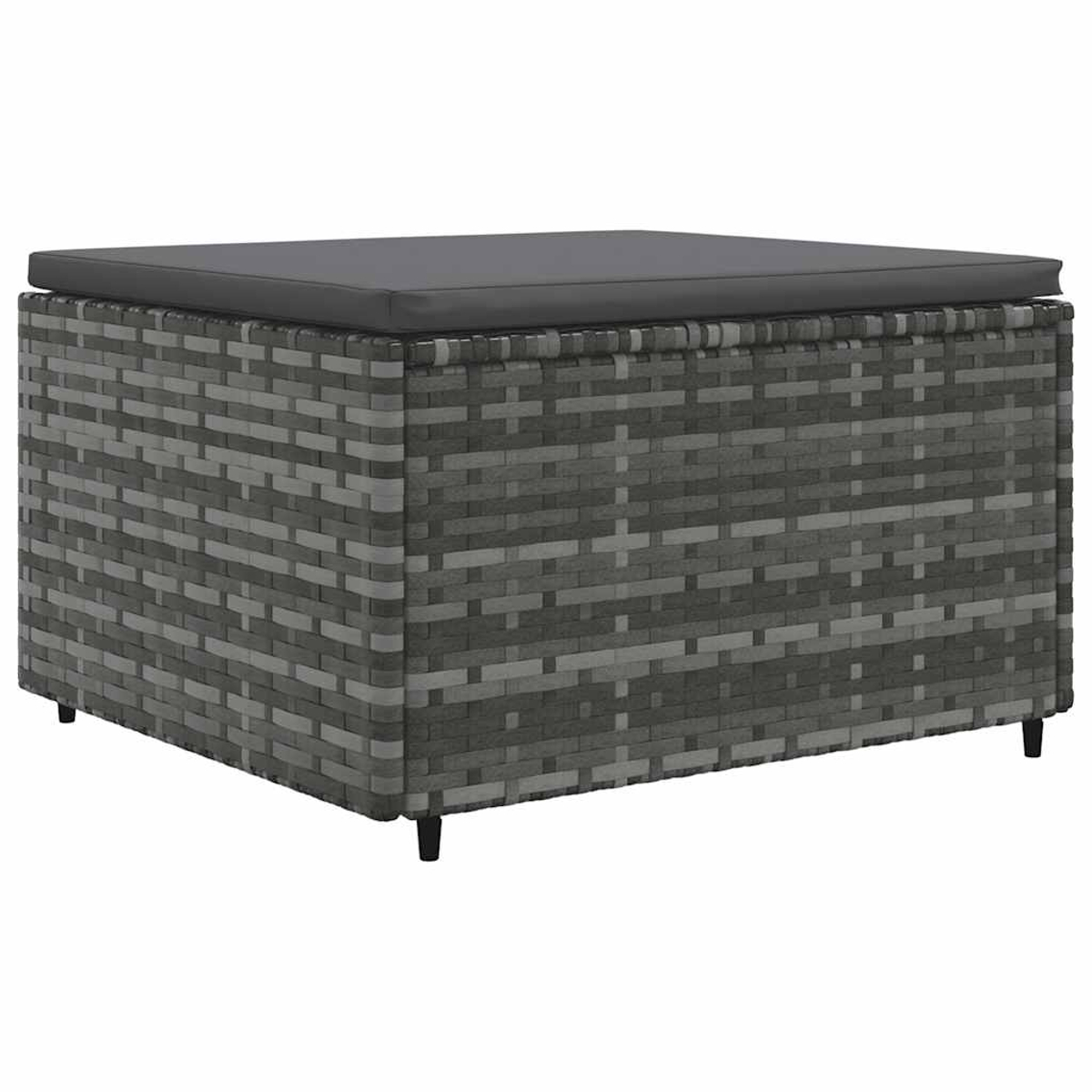 Pouf in vimini grigio con cuscino grigio.