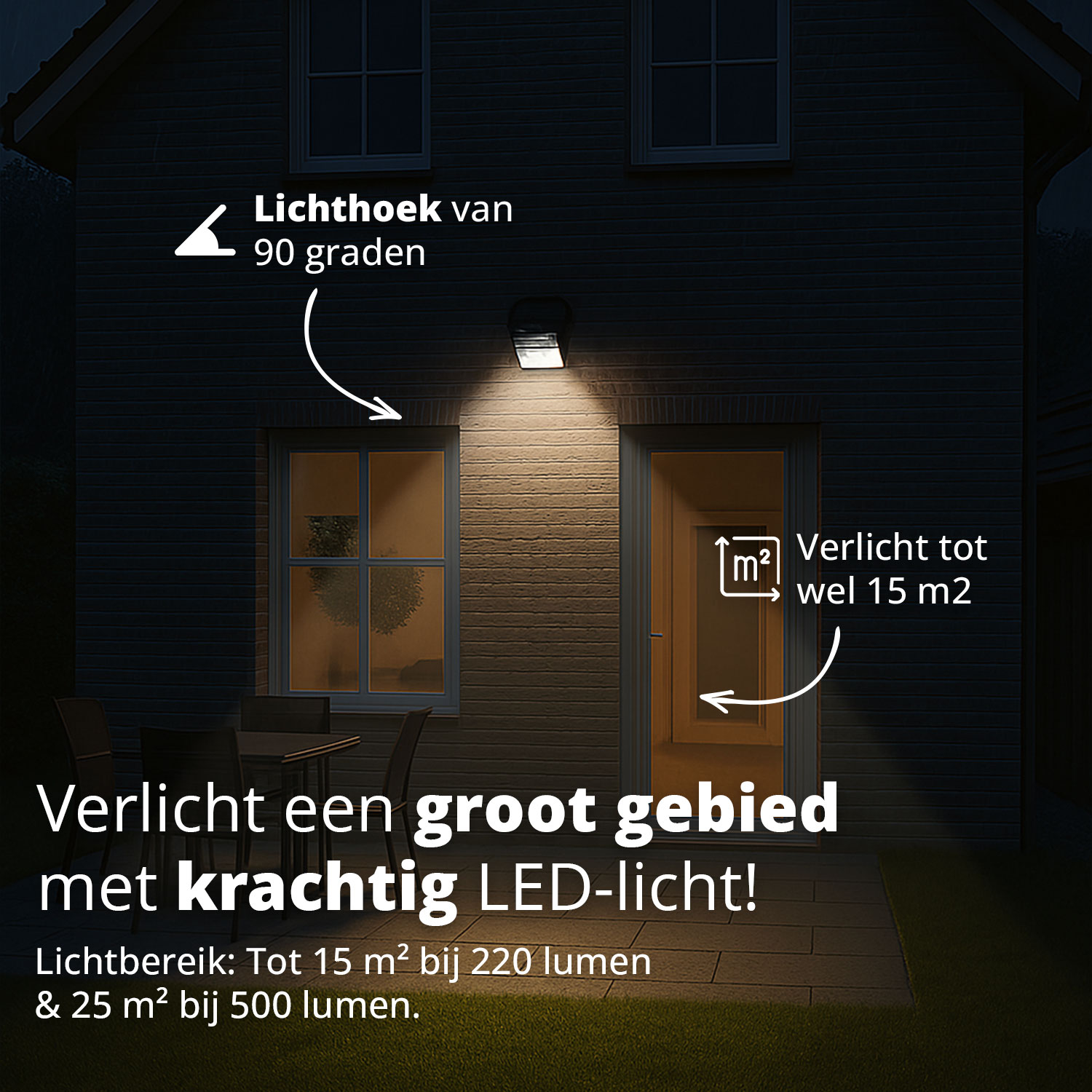 A solar light illuminates a house's entrance, enhancing the outdoor area at night.