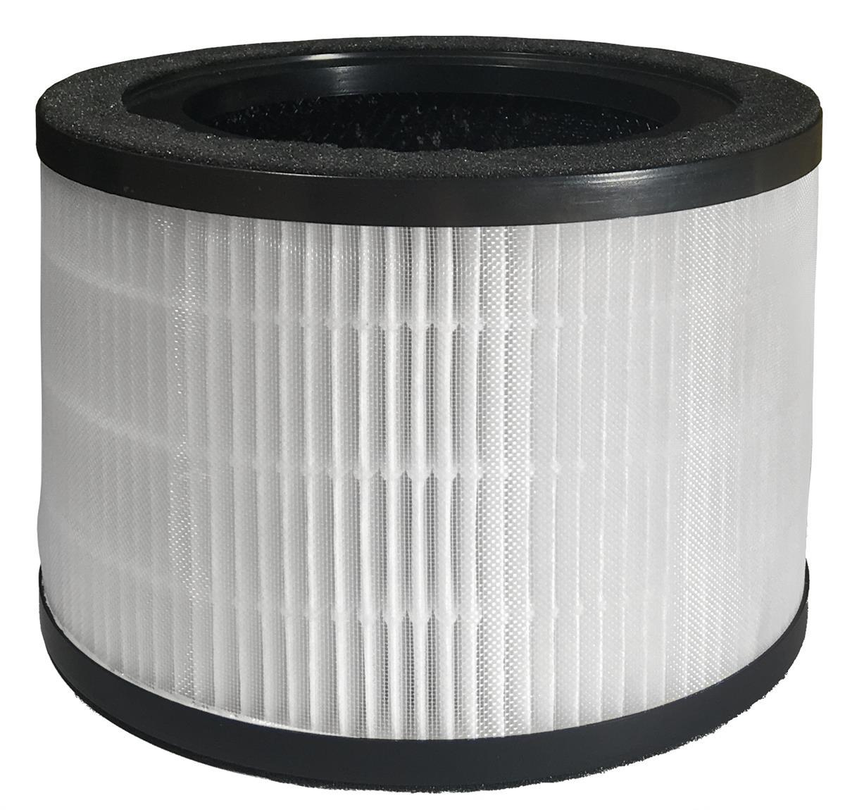 Ein zylindrischer Luftfilter mit schwarzem Rand und weißem Filtermaterial ist abgebildet.