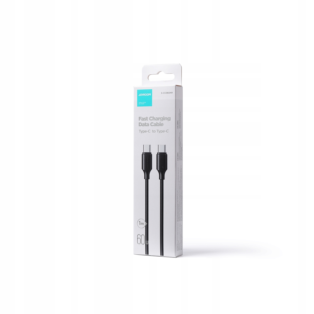 Pudełko kabla ładującego z napisem "Fast Charging Data Cable". Kabel jest czarny.