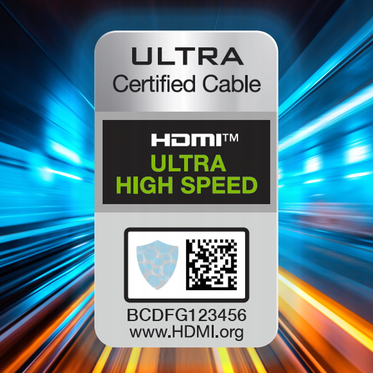 Etykieta produktu ze szczegółami kabla HDMI. Ultra High Speed.