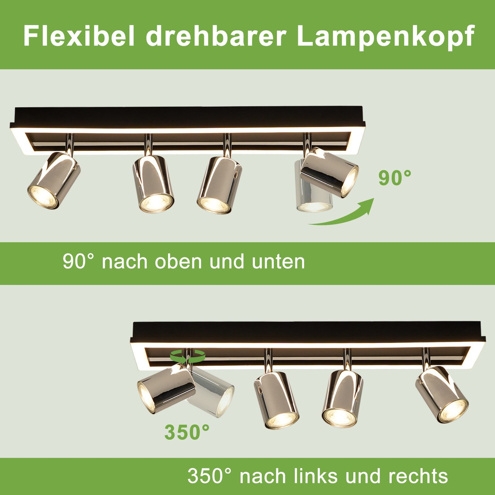 Illuminazione a binario nera con sei faretti orientabili, che mostra flessibilità di direzione.