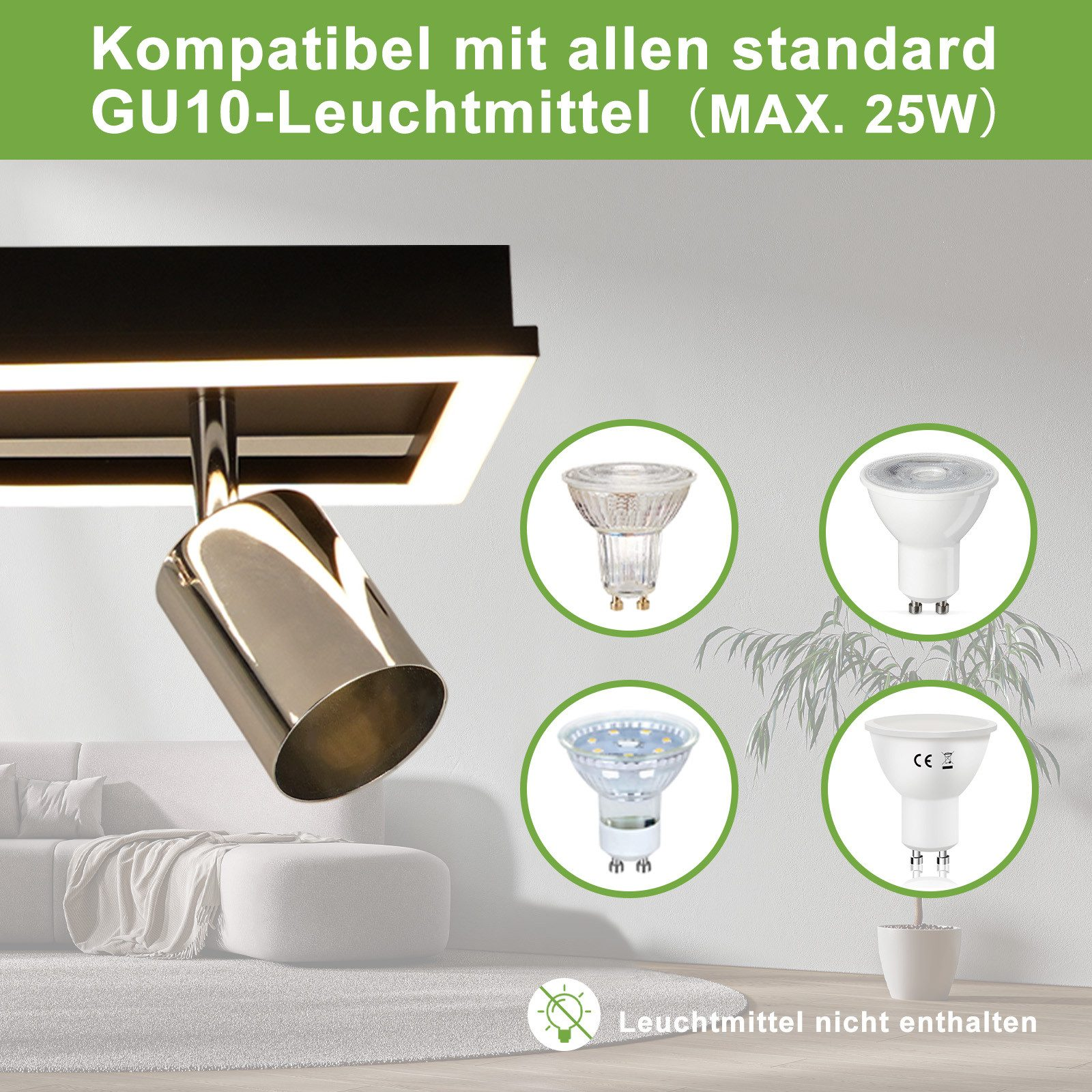 Primo piano di una lampada a binario, che mostra la compatibilità con diverse luci GU10.
