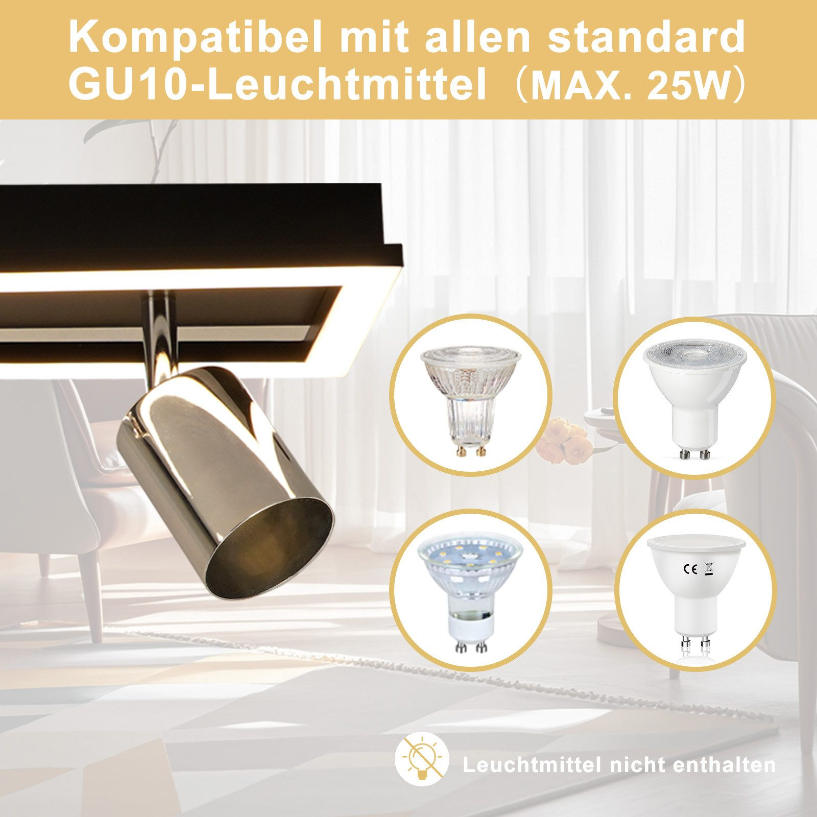 Un primo piano di un faretto e diversi tipi di lampadine GU10.