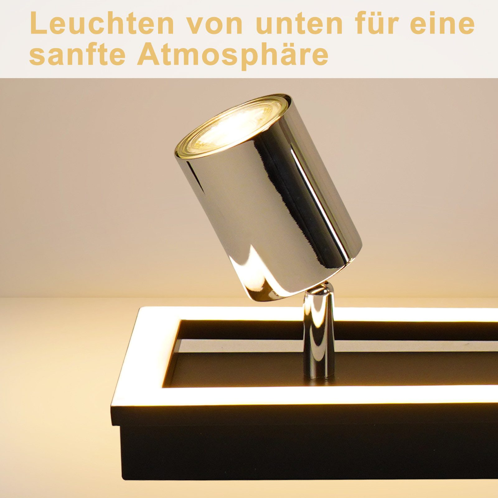 Un faretto da un apparecchio per illuminazione a soffitto. La luce brilla dal basso.