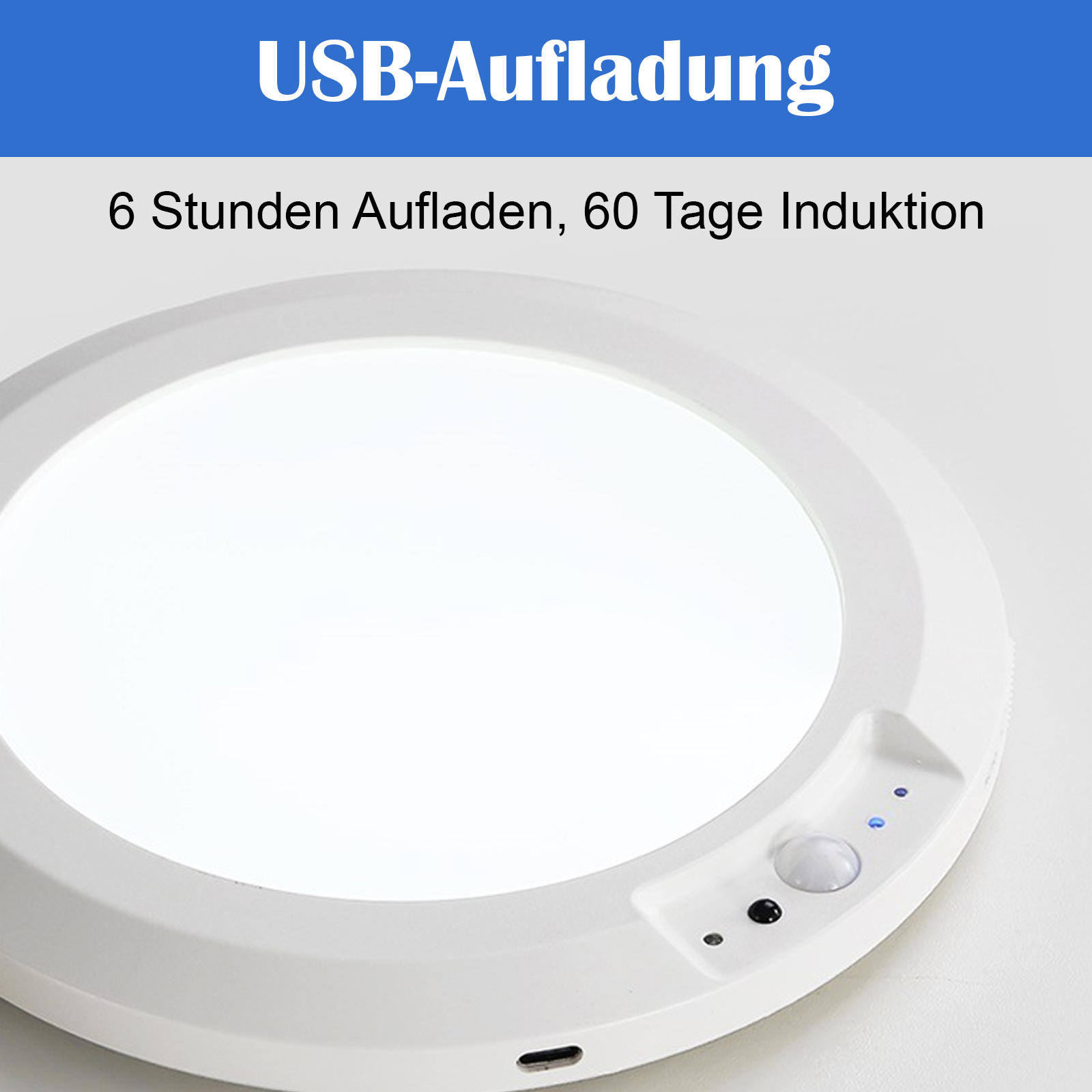 Eine Nahaufnahme einer weißen Lupe mit USB-Ladefunktion, die ihre Funktionen und ihr Design in heller Beleuchtung hervorhebt.