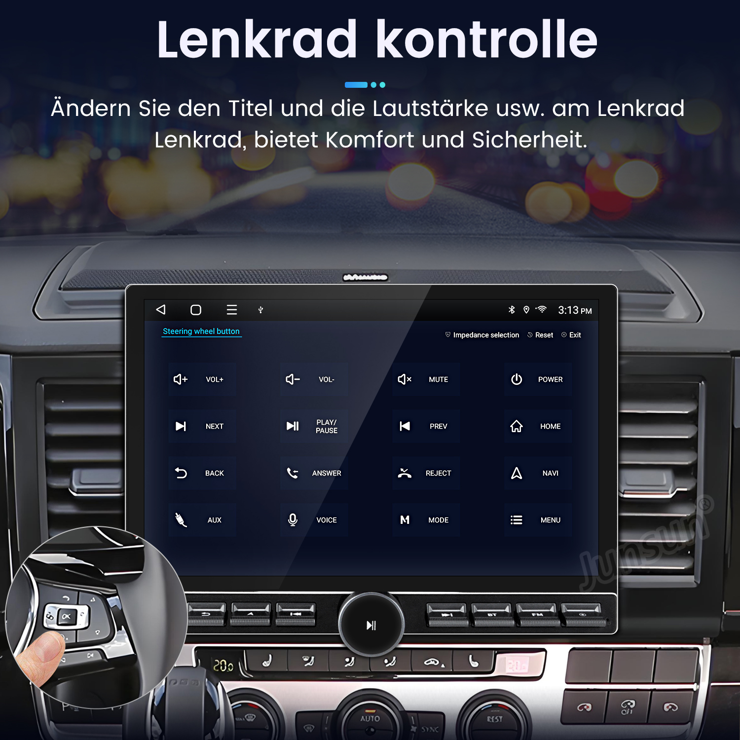 Das Armaturenbrett eines Autos verfügt über einen Bildschirm für Medien und Bedienelemente.