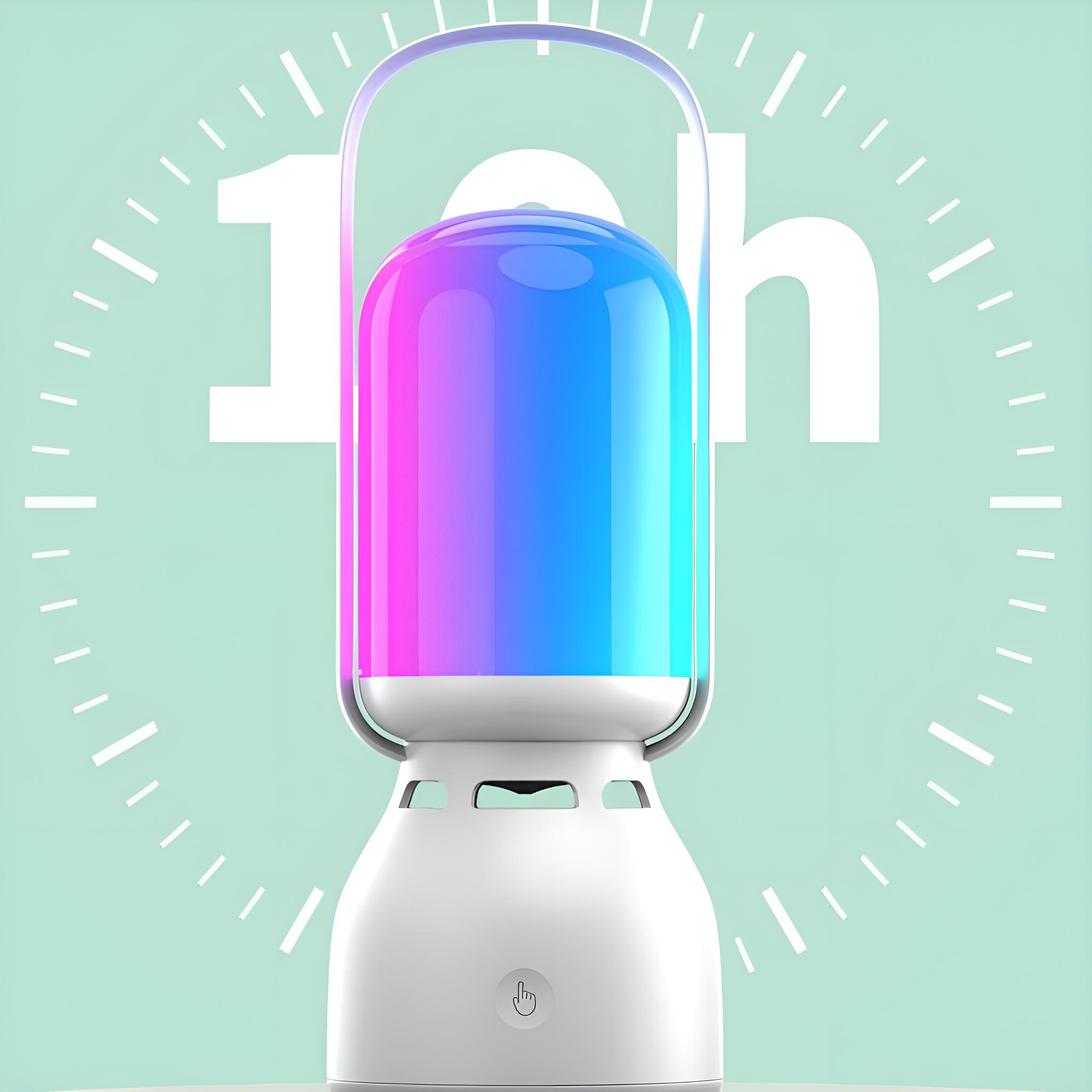 Weiße Lampe mit farbwechselnder Oberseite. Der Hintergrund zeigt ein Ziffernblatt mit 10h Markierung.